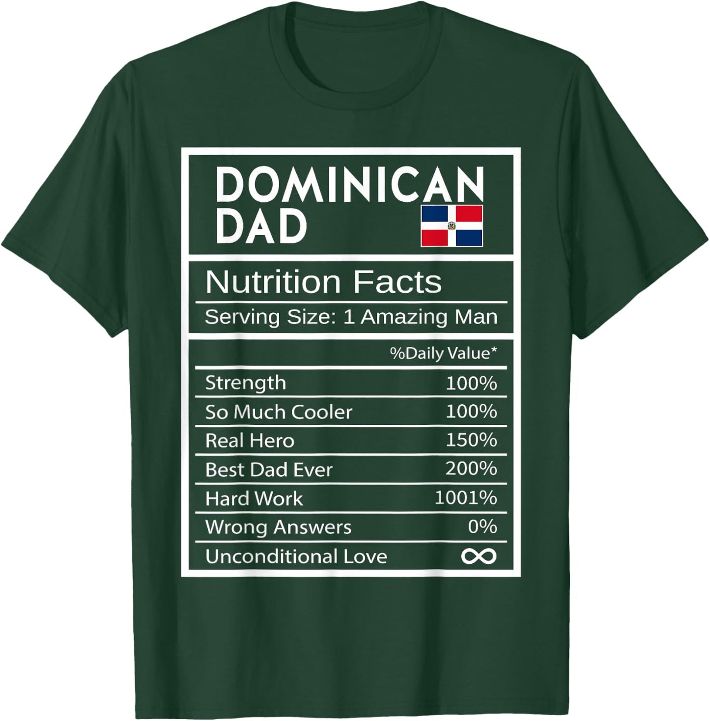 Dominican Dad Nutrition Facts National Pride Gift Dad T-Shirt - T-Shirt | Forest