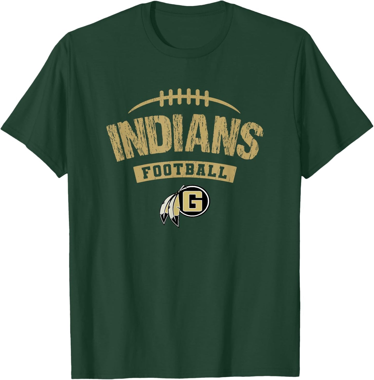 Gaffney Indians Logo Football Distressed HS T-Shirt - T-Shirt | Forest