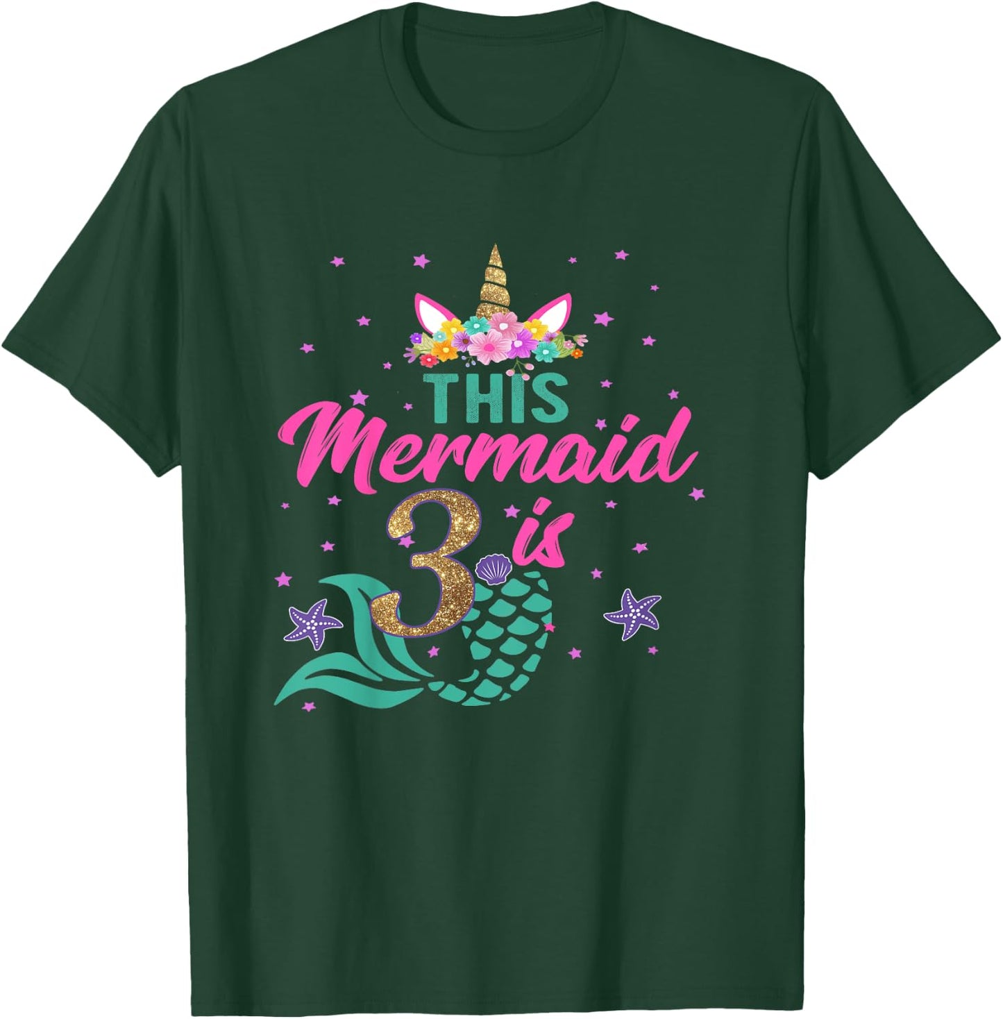3rd Birthday Girl Unicorn Shirt Mermaid Tail 3 Years Old T-Shirt - T-Shirt | Forest