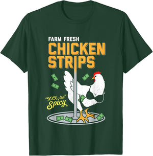 Farm Fresh Chicken Strips - XXXtra Spicy - Funny Pun T-Shirt - T-Shirt | Forest