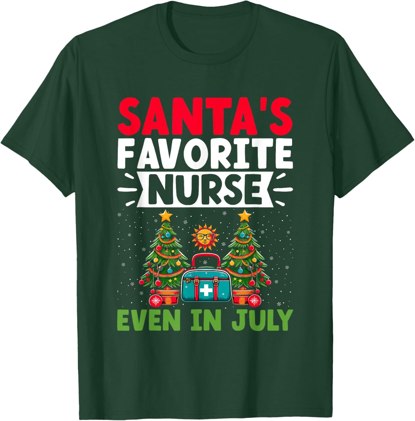 Christmas In July Nurse Santa Hat Summer Medical RN T-Shirt - T-Shirt | Forest