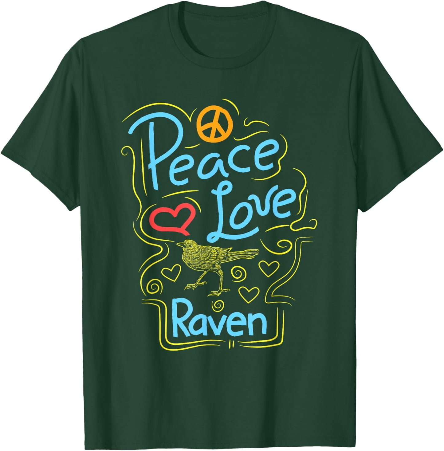 Peace Love Raven Clothes Crow Outfit Bird Lover Gift Raven T-Shirt - T-Shirt | Forest