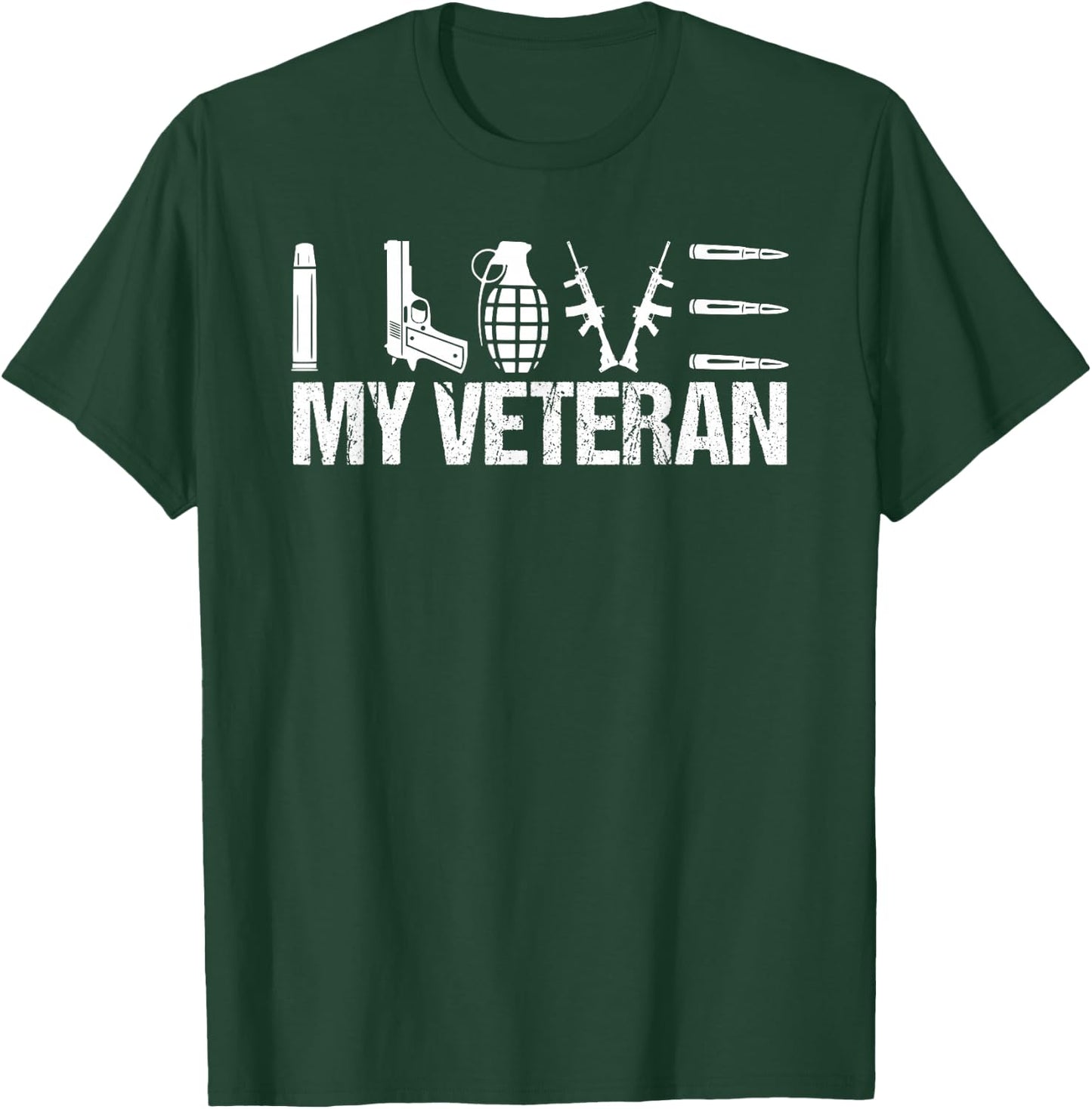 I Love My Veteran Flag Heart Wife Girlfriend T-Shirt - T-Shirt | Forest