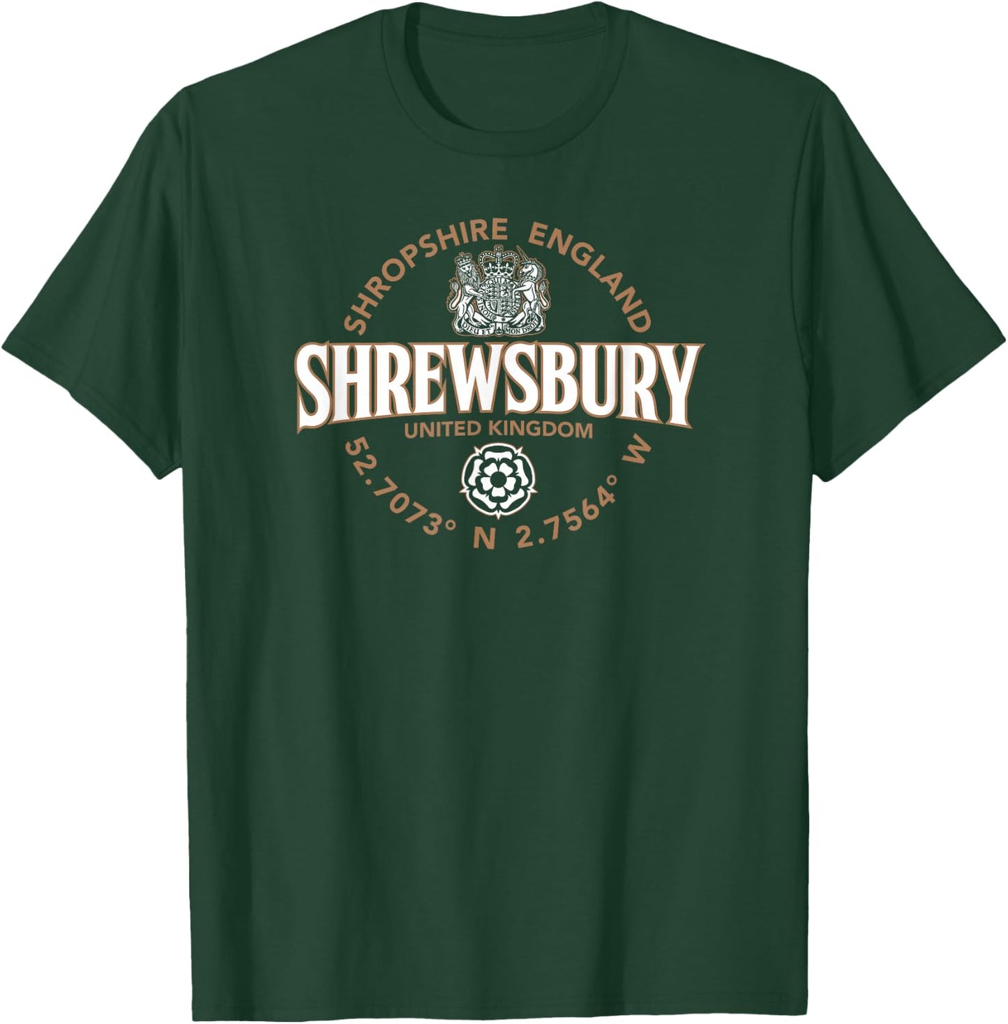 Shrewsbury Shropshire England Coordinates Label 2C T-Shirt - T-Shirt | Forest