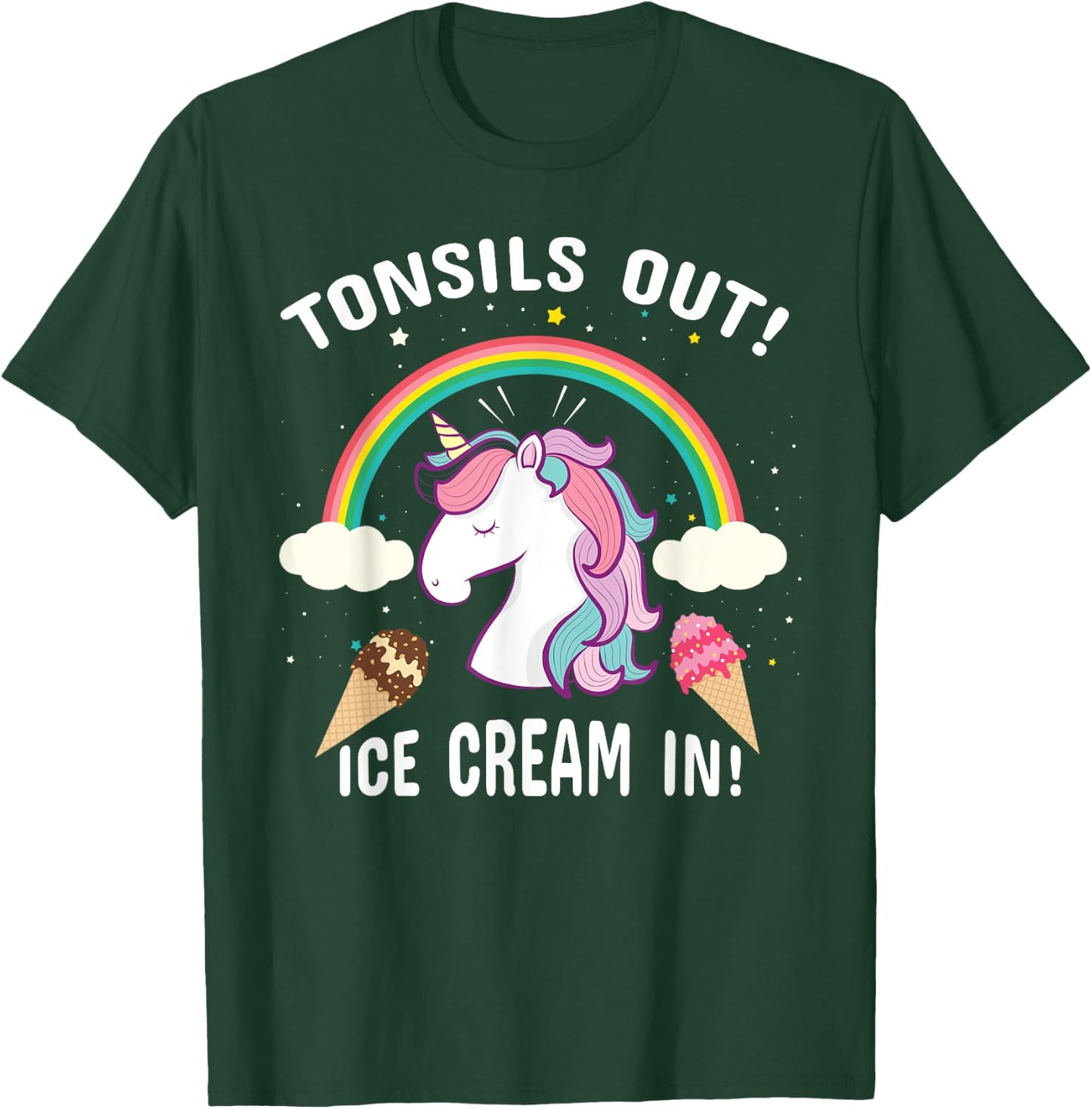 Tonsils Out Ice Cream In Post Surgery Unicorn Get Well Gift T-Shirt - T-Shirt | Forest