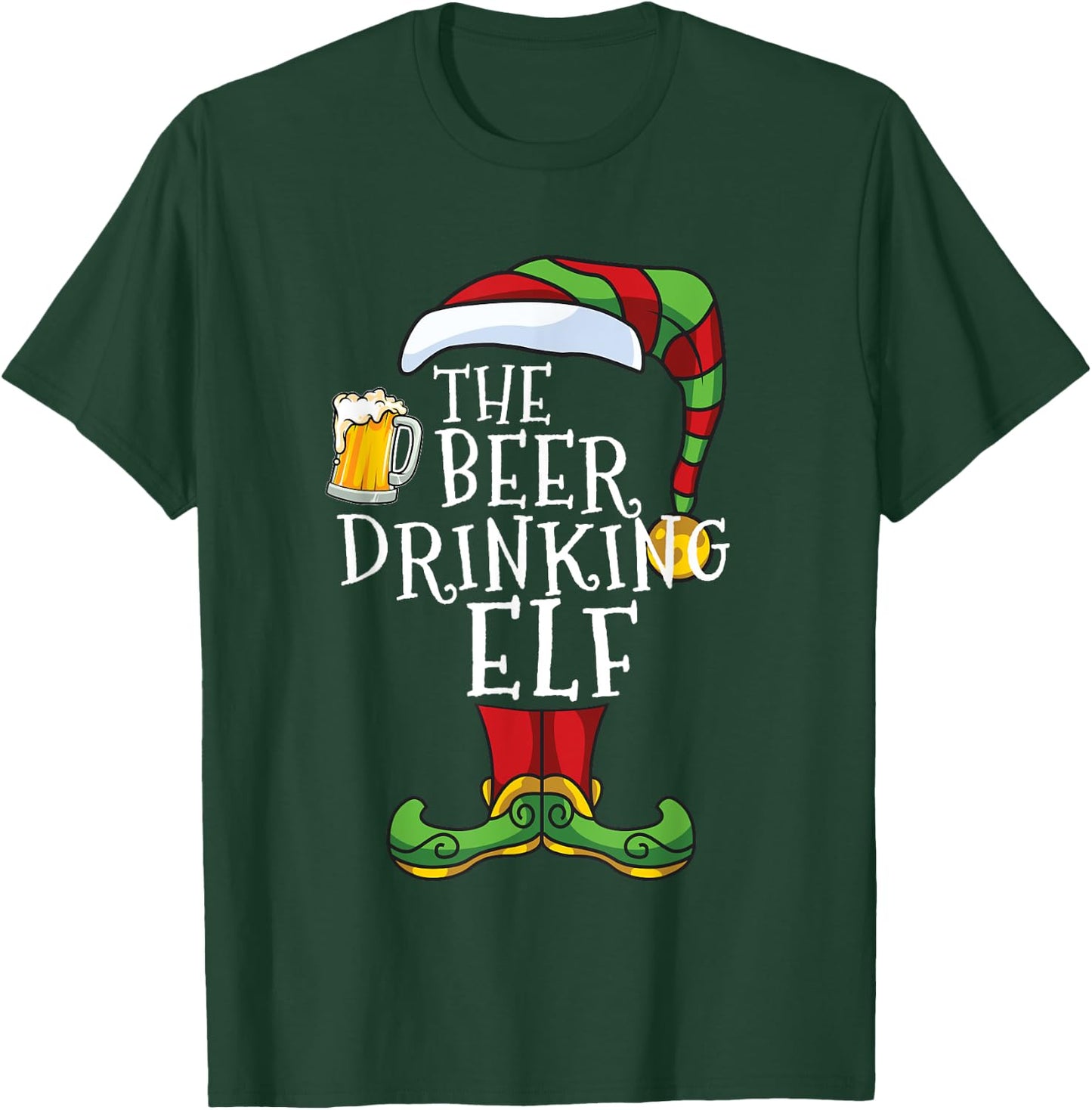 Beer Drinking Elf Family Matching Christmas Funny T-Shirt - T-Shirt | Forest