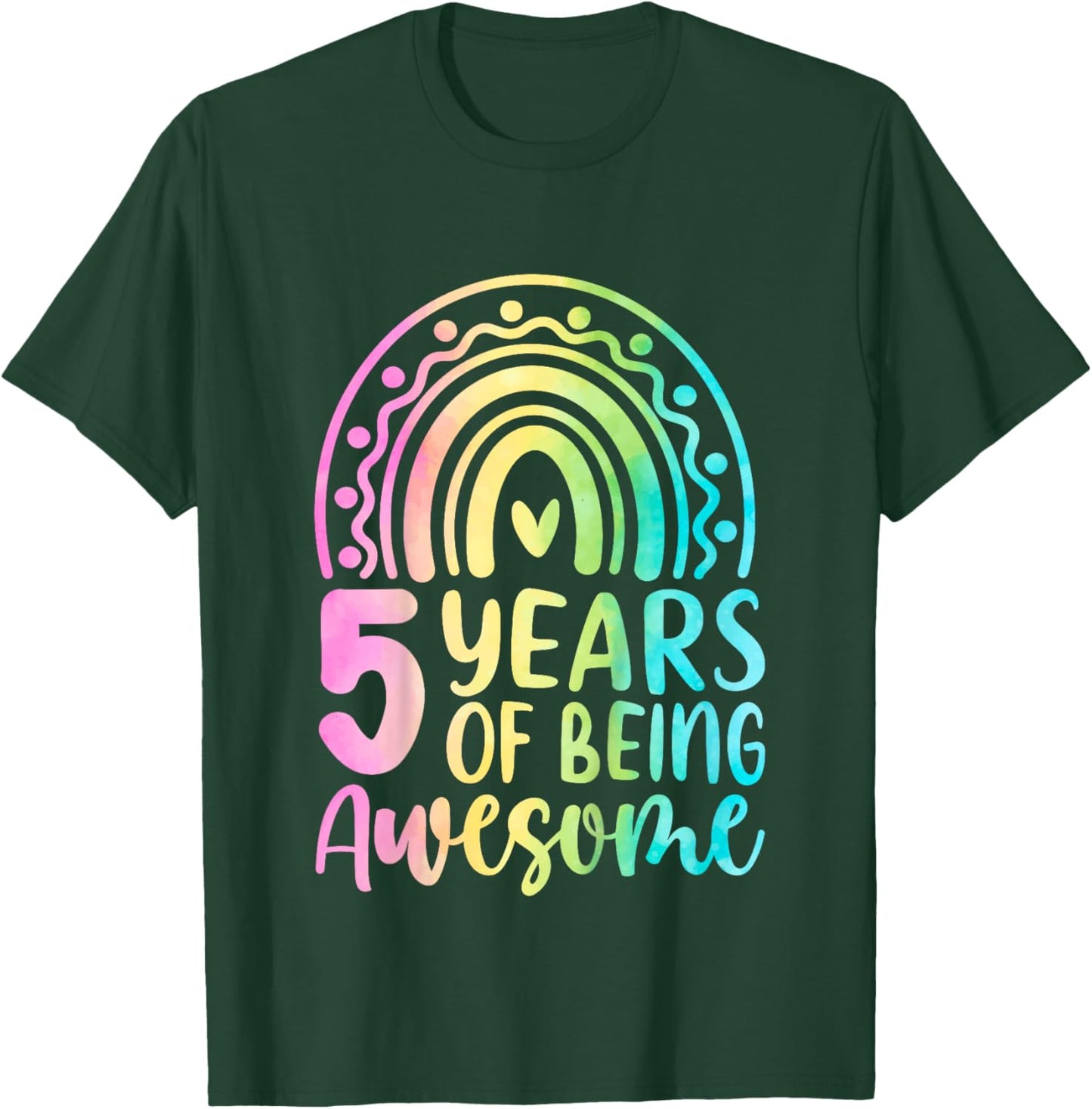 5th Birthday Shirt Girl Kid Five 5 Year Old Tie Die Birthday T-Shirt - T-Shirt | Forest