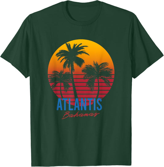 Vintage Atlantis Bahamas Palm Trees Sunset Retro T-Shirt - T-Shirt | Forest