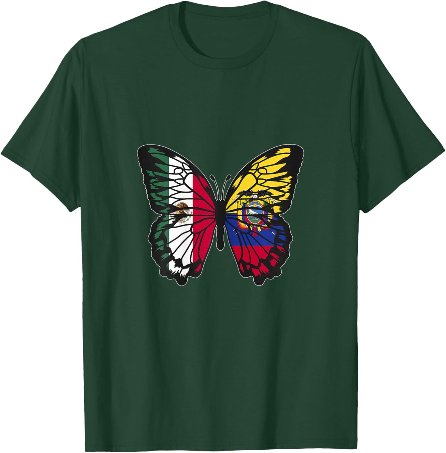 Mexico and Ecuador Mix Butterfly Half Mexican Ecuadorian T-Shirt - T-Shirt | Forest