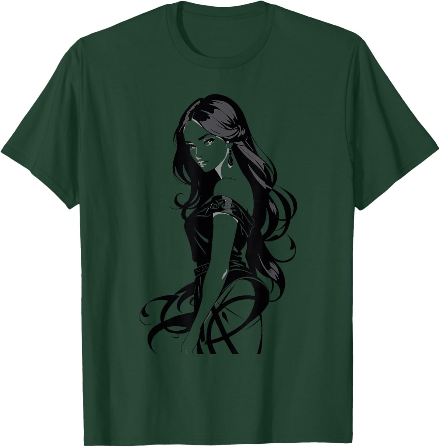 Sexy Waifu Anime Girl Japanese in Black and White Art T-Shirt - T-Shirt | Forest