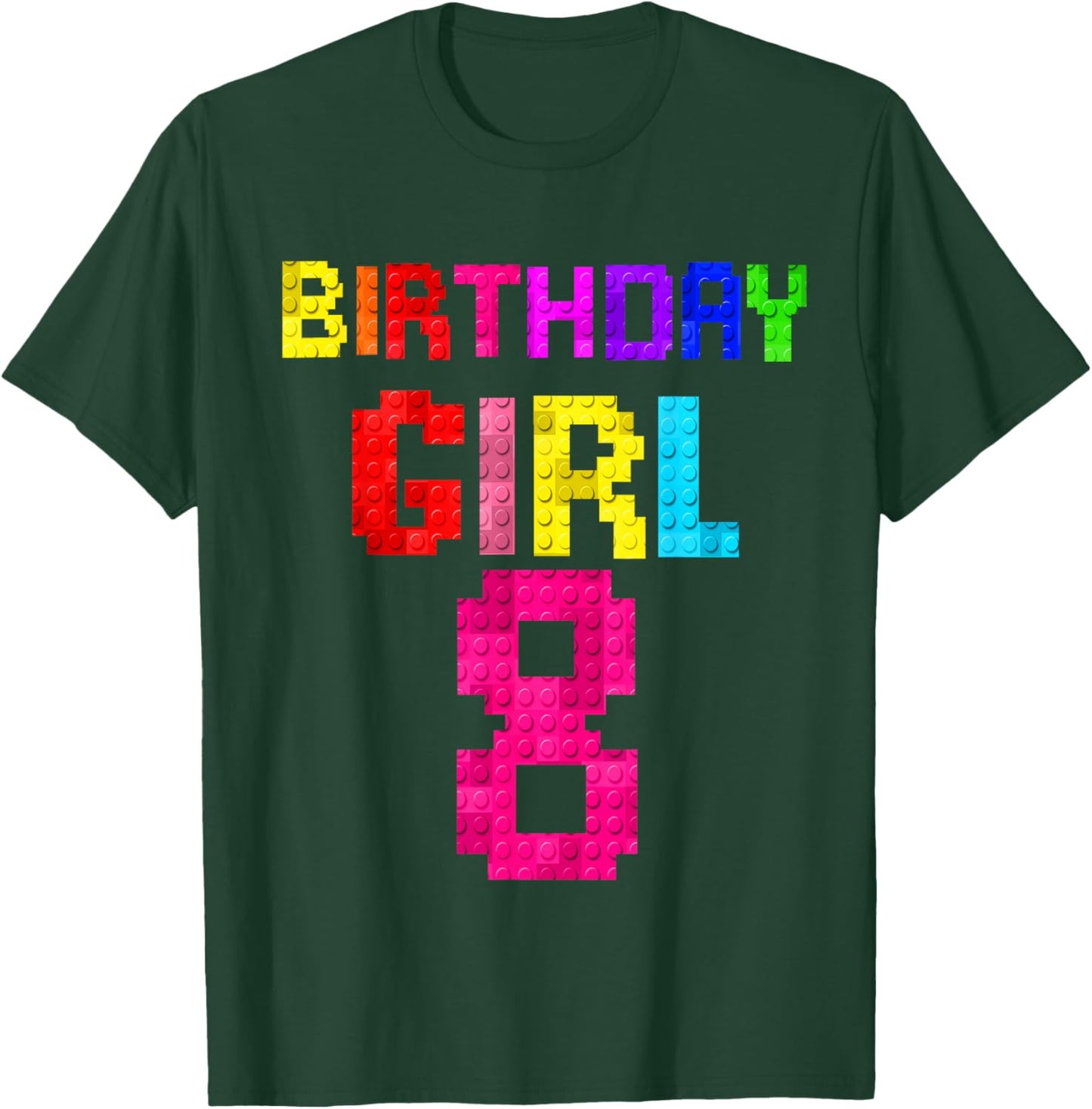 Kids 8th Birthday Girl 8 Years Old Building Blocks Builder T-Shirt - T-Shirt | Forest
