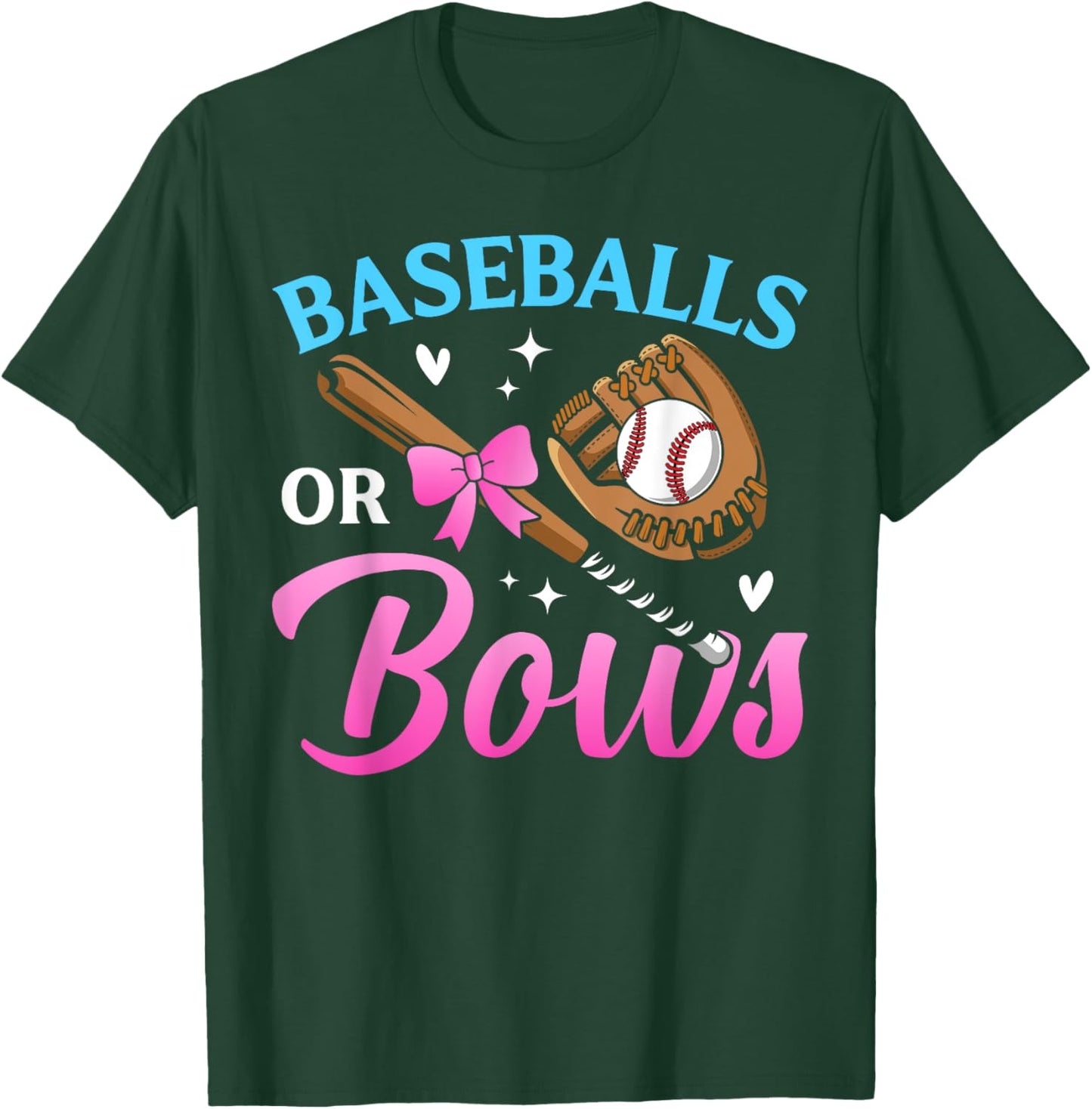 Baseball Or Bows Dad Mom Loves You Gender Reveal Party T-Shirt - T-Shirt | Forest