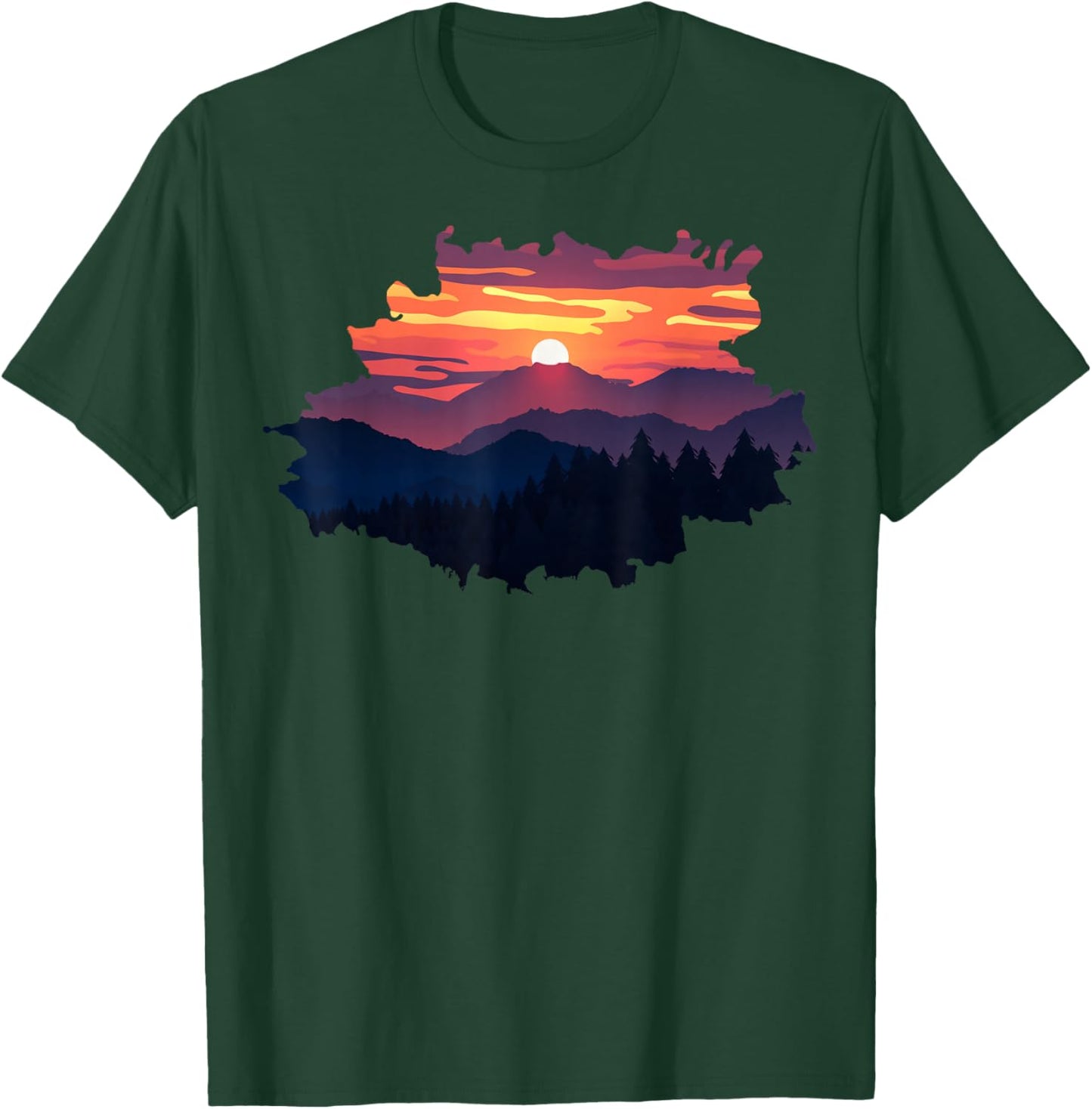 Mountain, Nature Trees and Sunset T-Shirt - T-Shirt | Forest