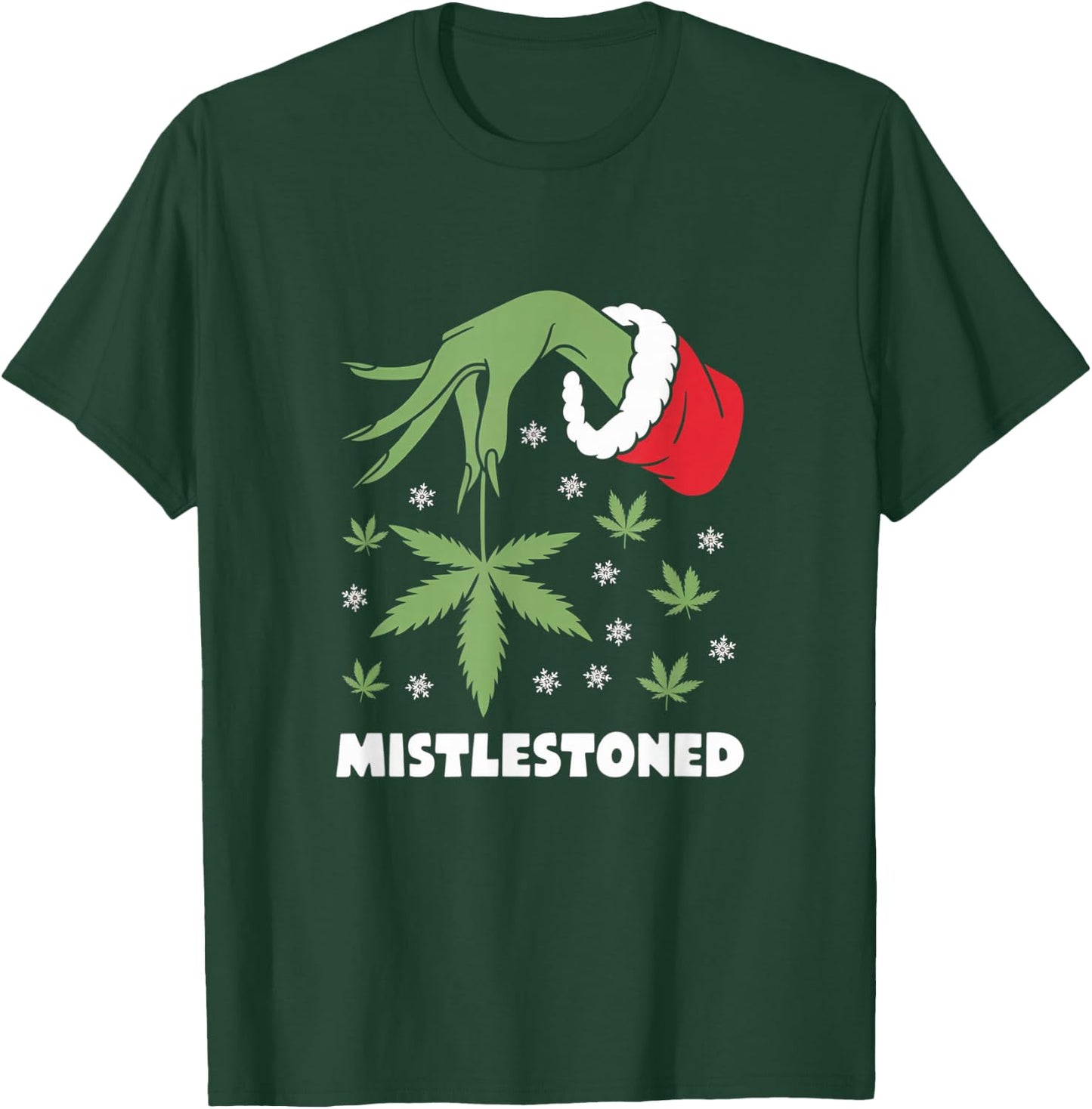 Mistlestoned Weed Leaf Cannabis & Marijuana Ugly Christmas T-Shirt - T-Shirt | Forest