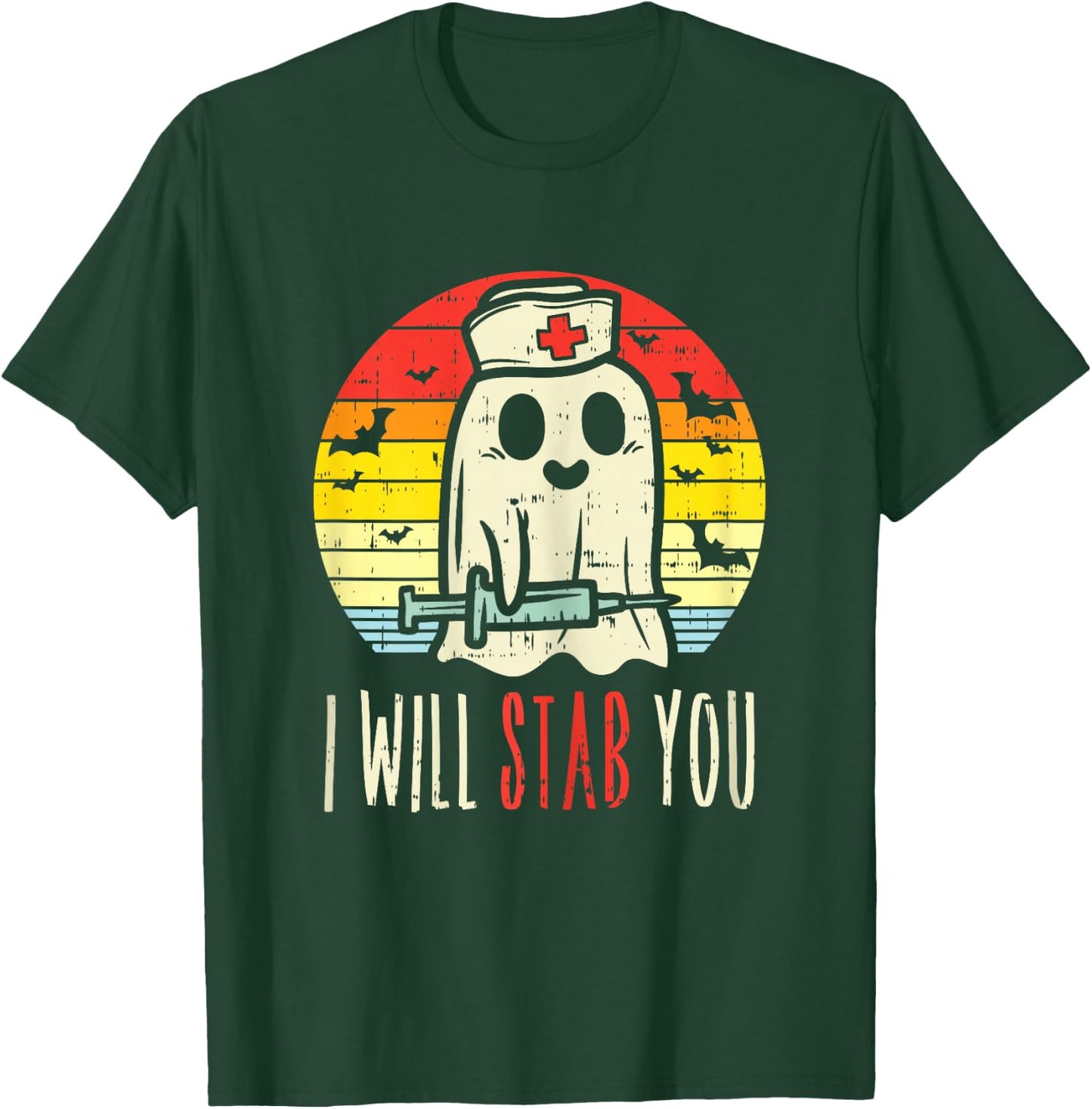 Will Stab You Ghost Nurse Retro Halloween Nursing RN T-Shirt - T-Shirt | Forest