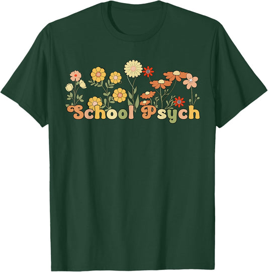 Groovy School Psych Flowers School Psychologist T-Shirt - T-Shirt | Forest