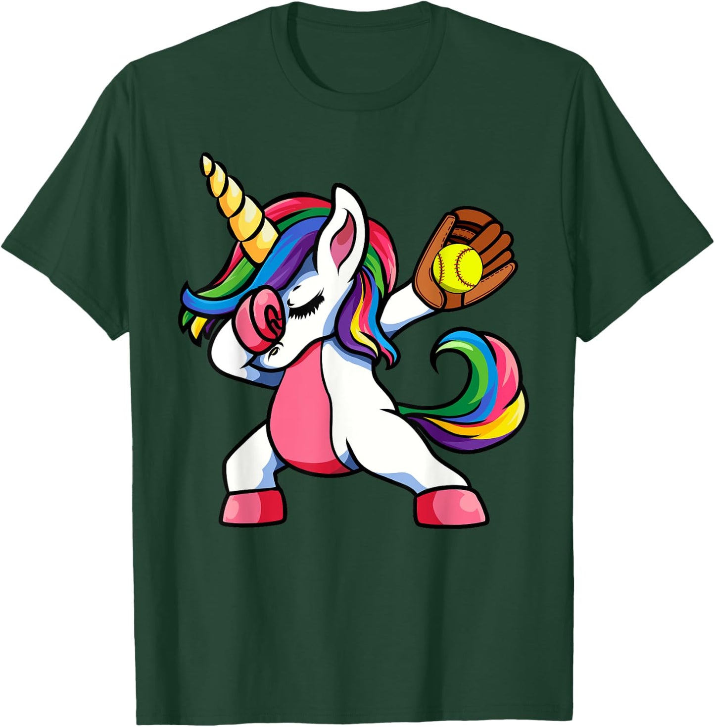 Girls Funny Dabbing Softball Unicorn Apparel Kids Dab T-Shirt - T-Shirt | Forest