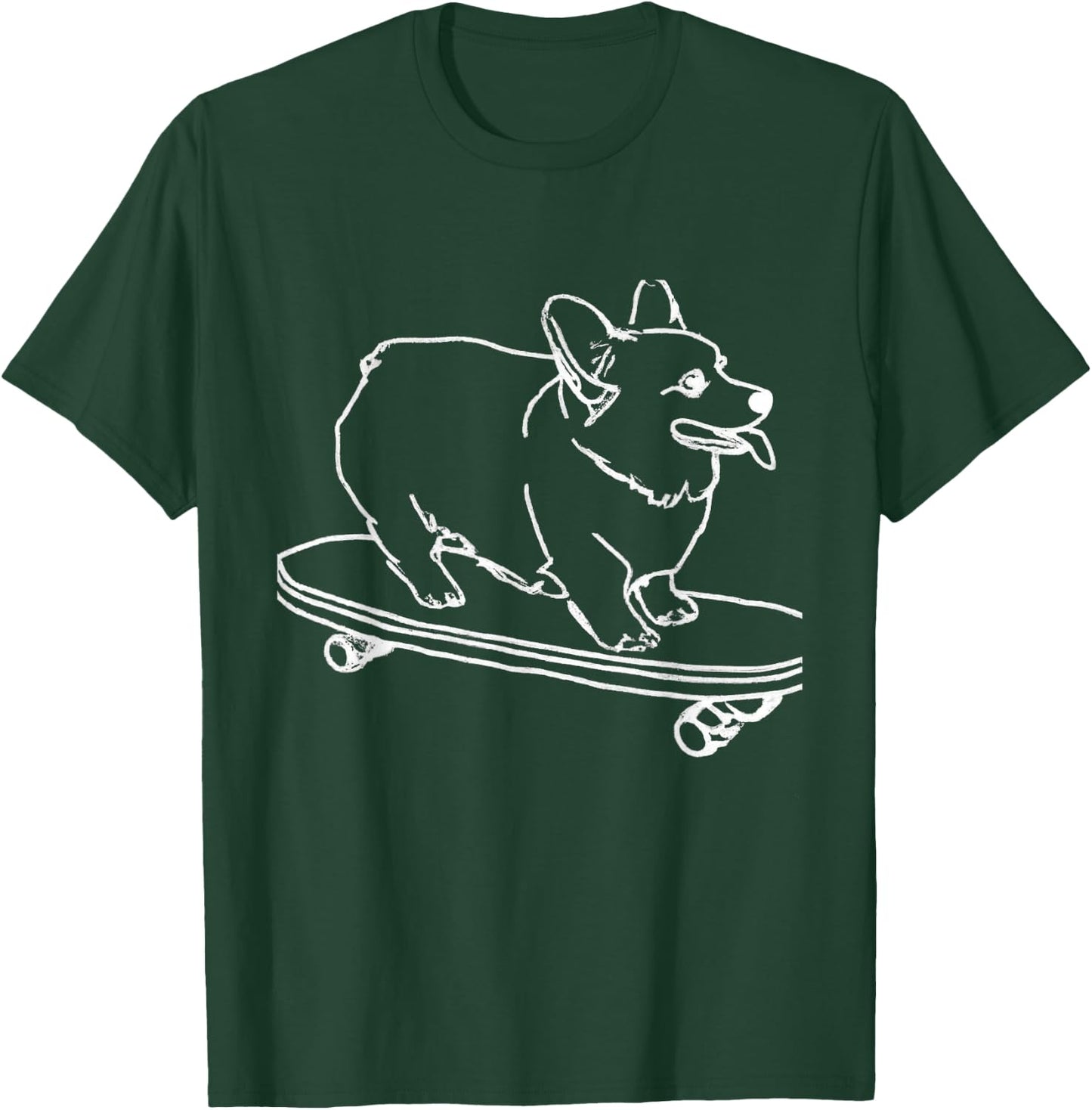 Corgi Skateboarding Outline Line Drawing Skater Corgi Dog T-Shirt - T-Shirt | Forest