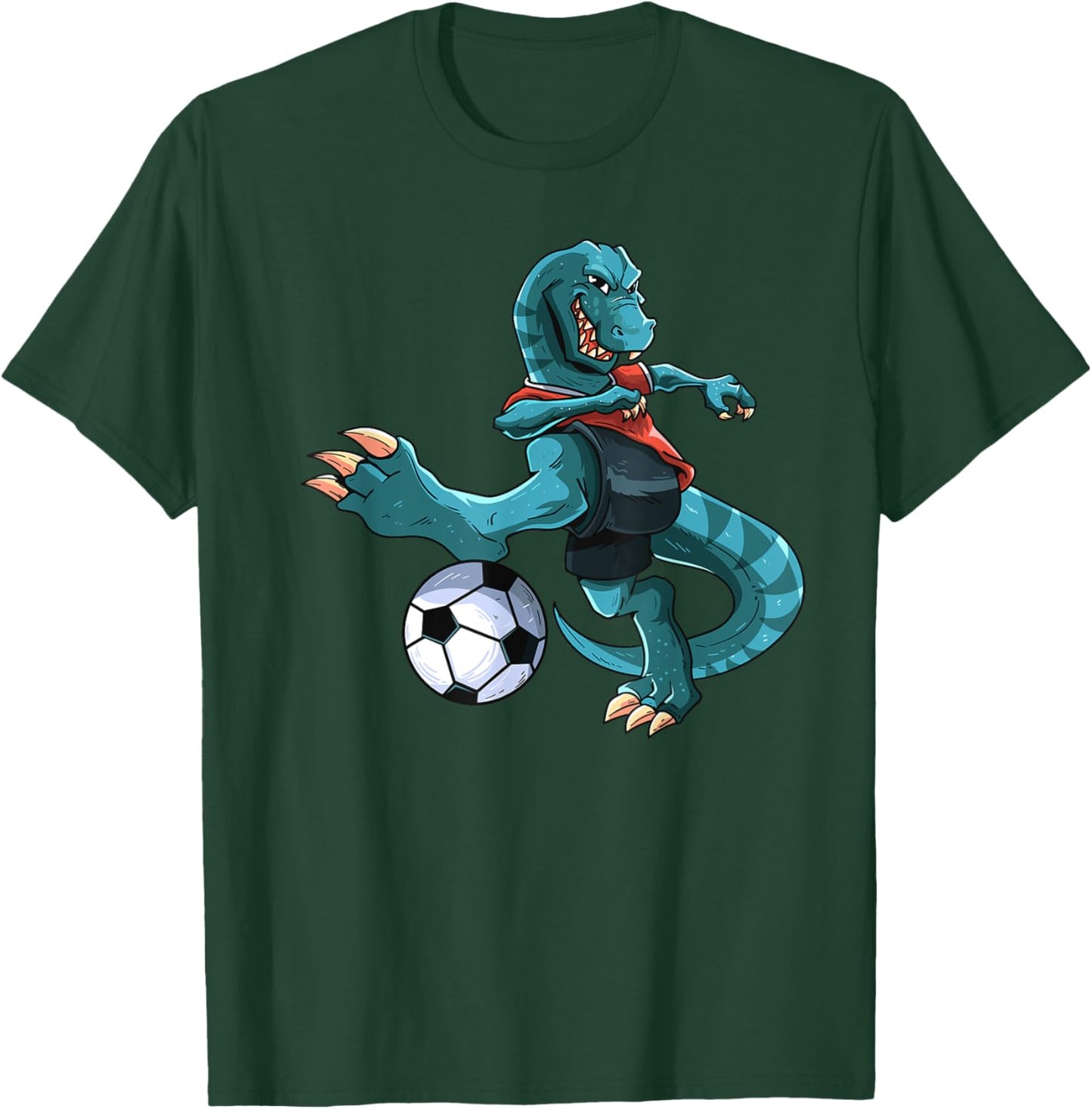Funny Dino Soccer Player T-Rex Lover Football Game Kids Boys T-Shirt - T-Shirt | Forest