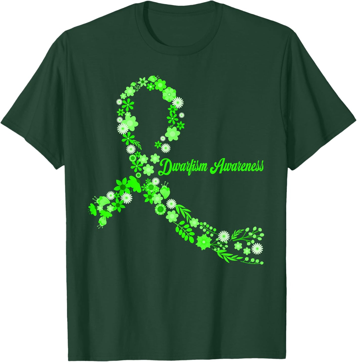 Dwarfism Awareness Hippie Flower Green Ribbon Support T-Shirt - T-Shirt | Forest
