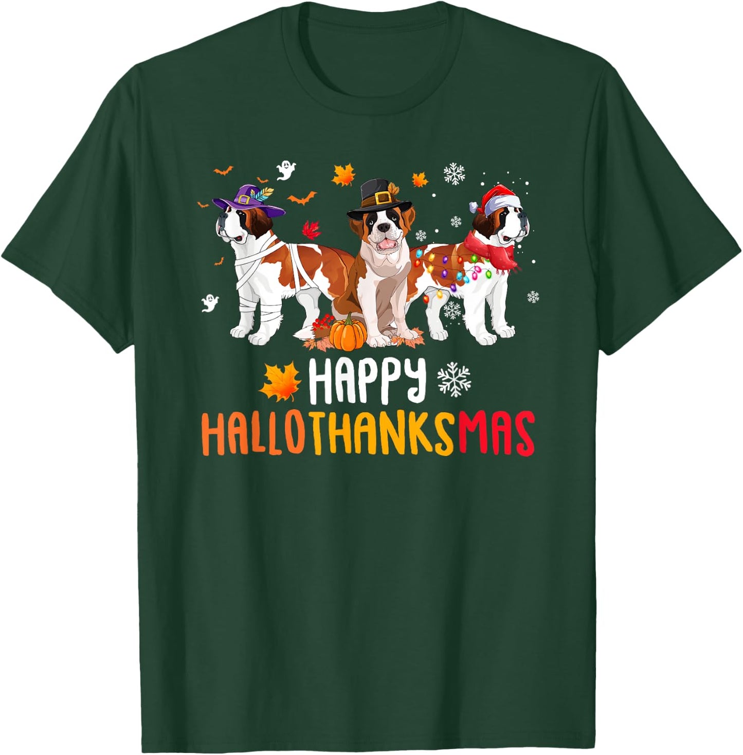 Halloween Thanksgiving Christmas Funny Saint Bernard Dogs T-Shirt - T-Shirt | Forest