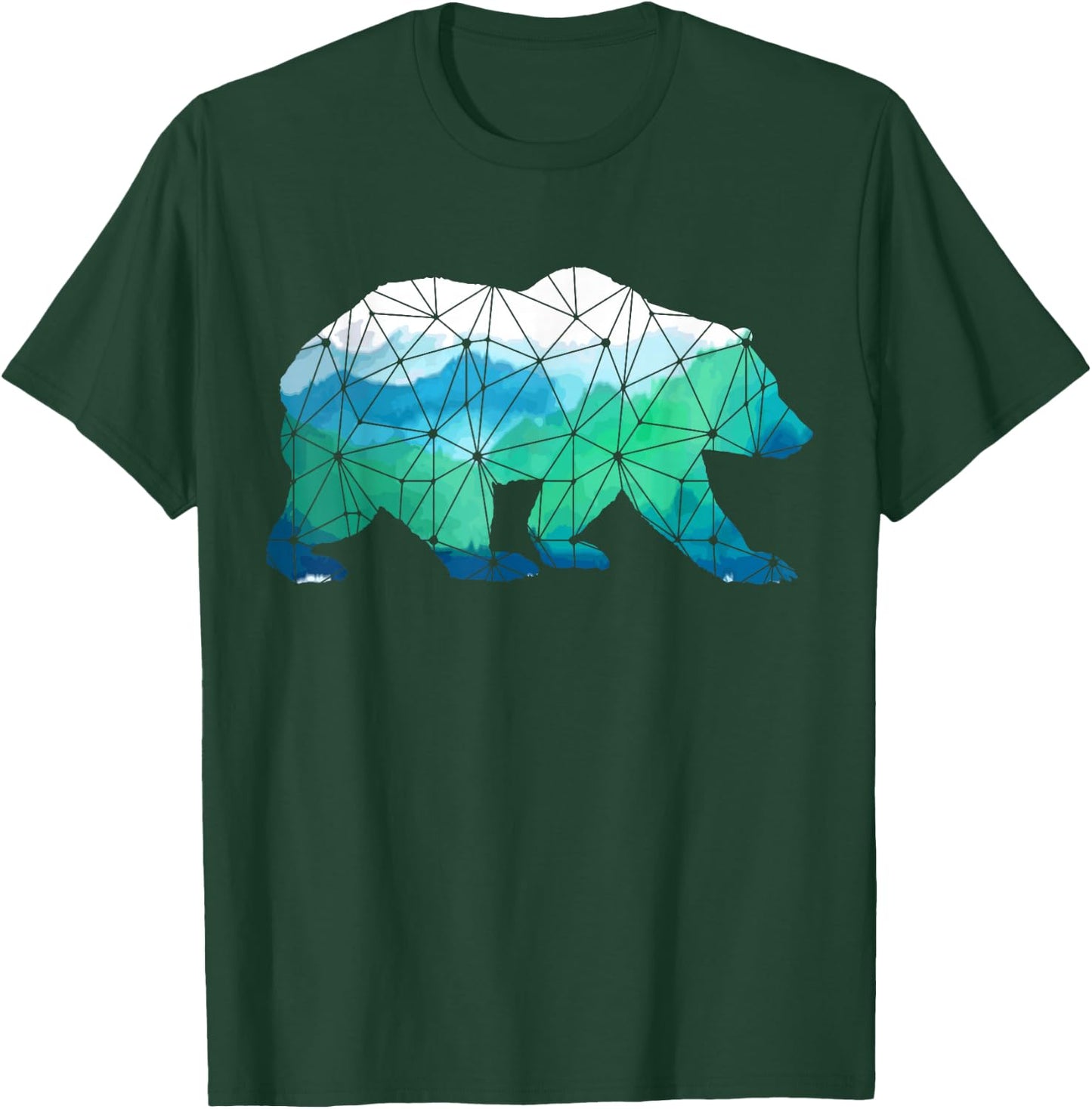 Bear Low Poly Mountains Grizzly Hiking Camping Camper Gift T-Shirt - T-Shirt | Forest