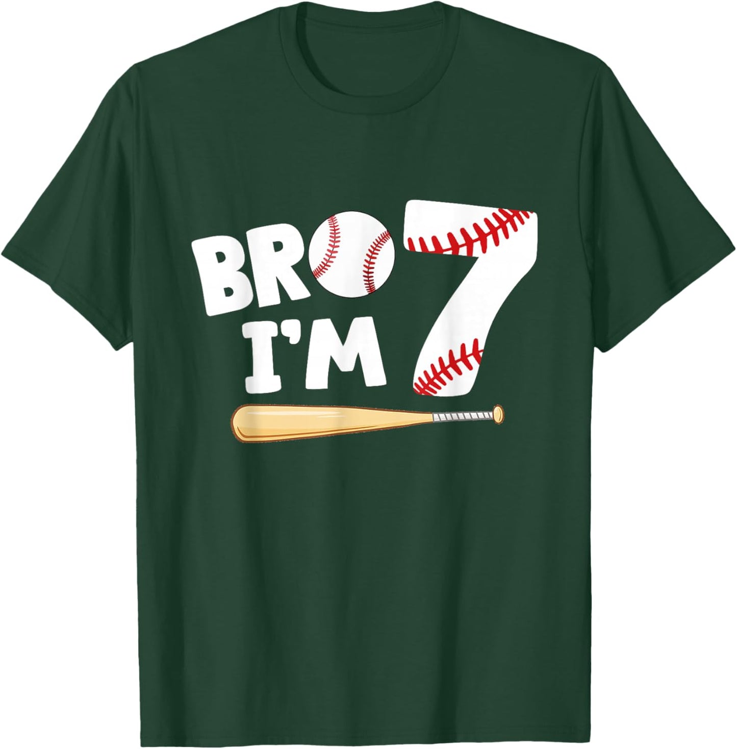7th Birthday Shirt Boy Bro I'm 7 Year Old Baseball Theme T-Shirt - T-Shirt | Forest