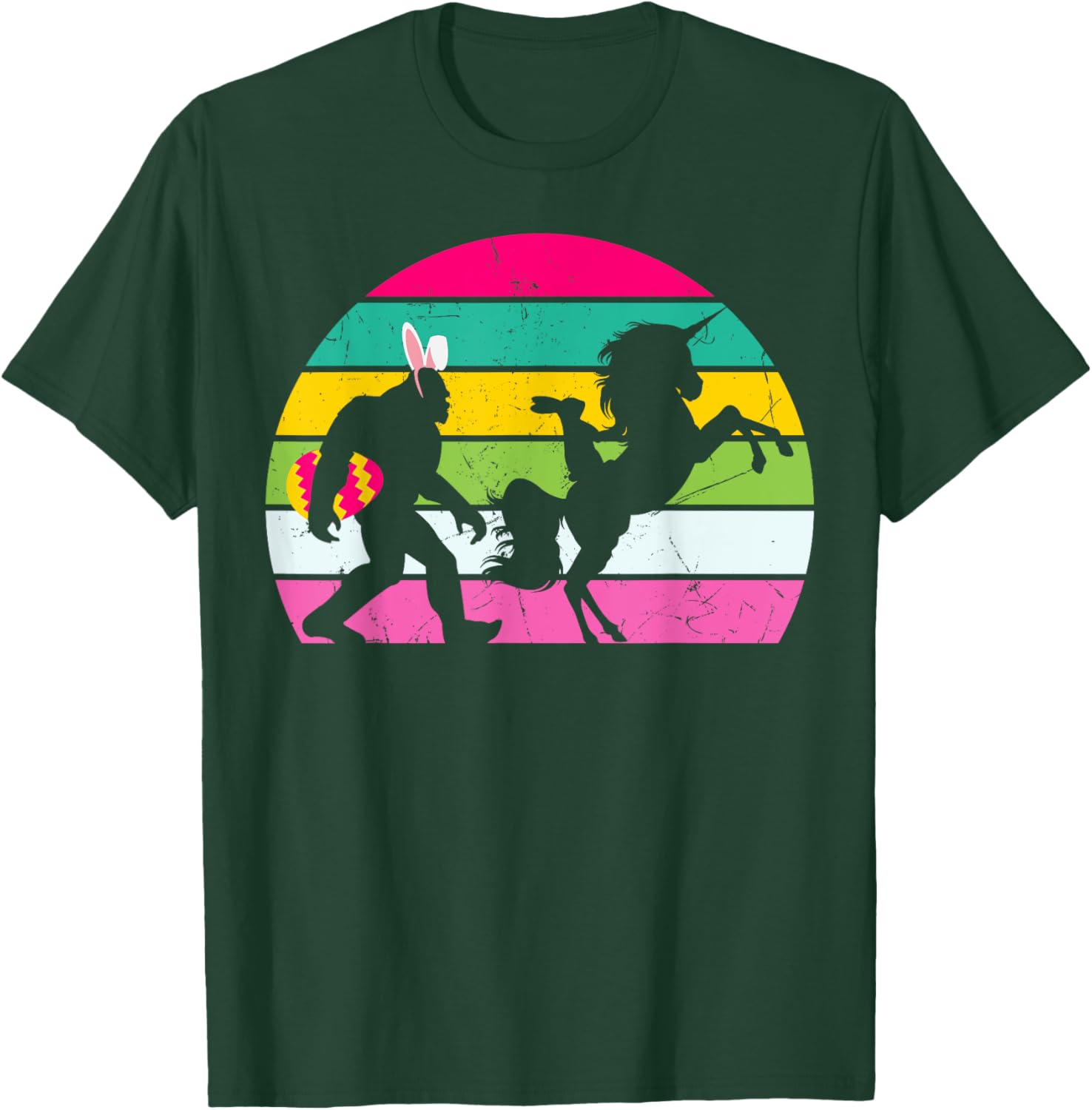 Bigfoot Unicorn Easter Bunny Retro Colorful Sunset Funny T-Shirt - T-Shirt | Forest