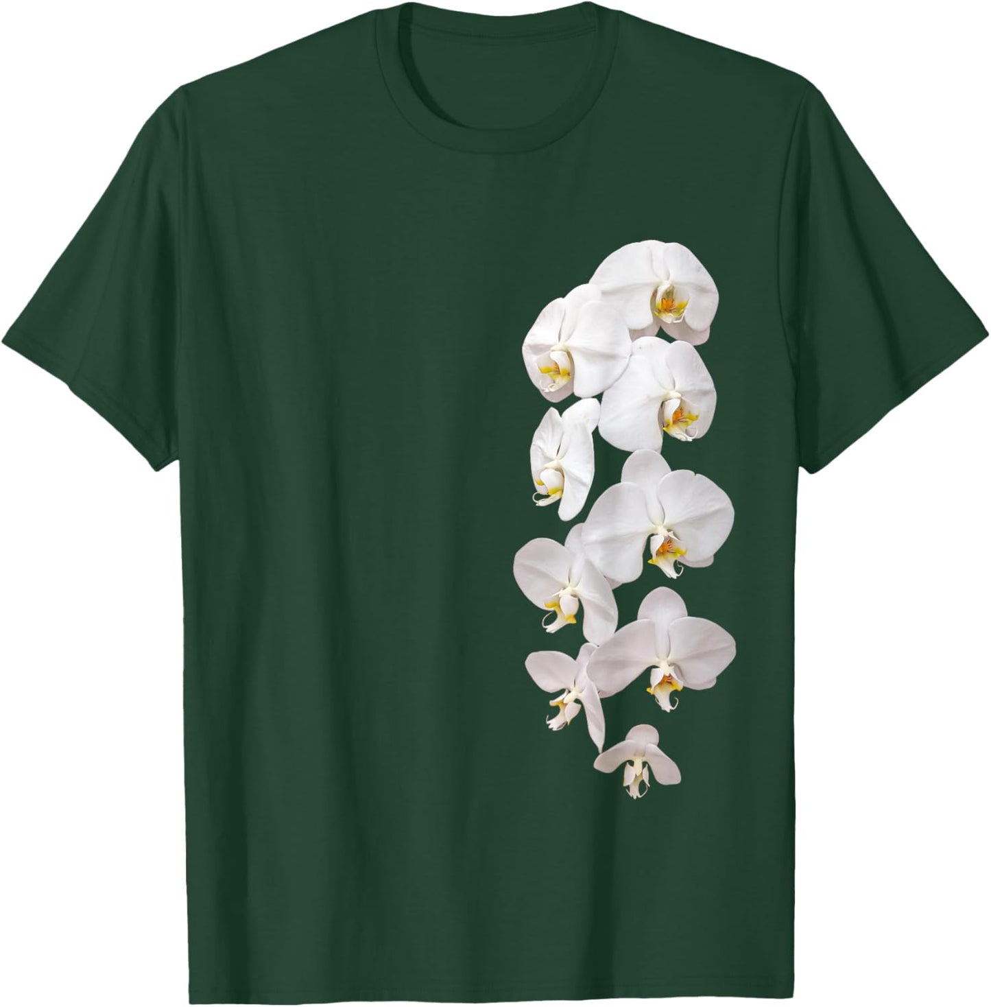 White Phalaenopsis Orchid One-Side Garland Shapes Mania T-Shirt - T-Shirt | Forest