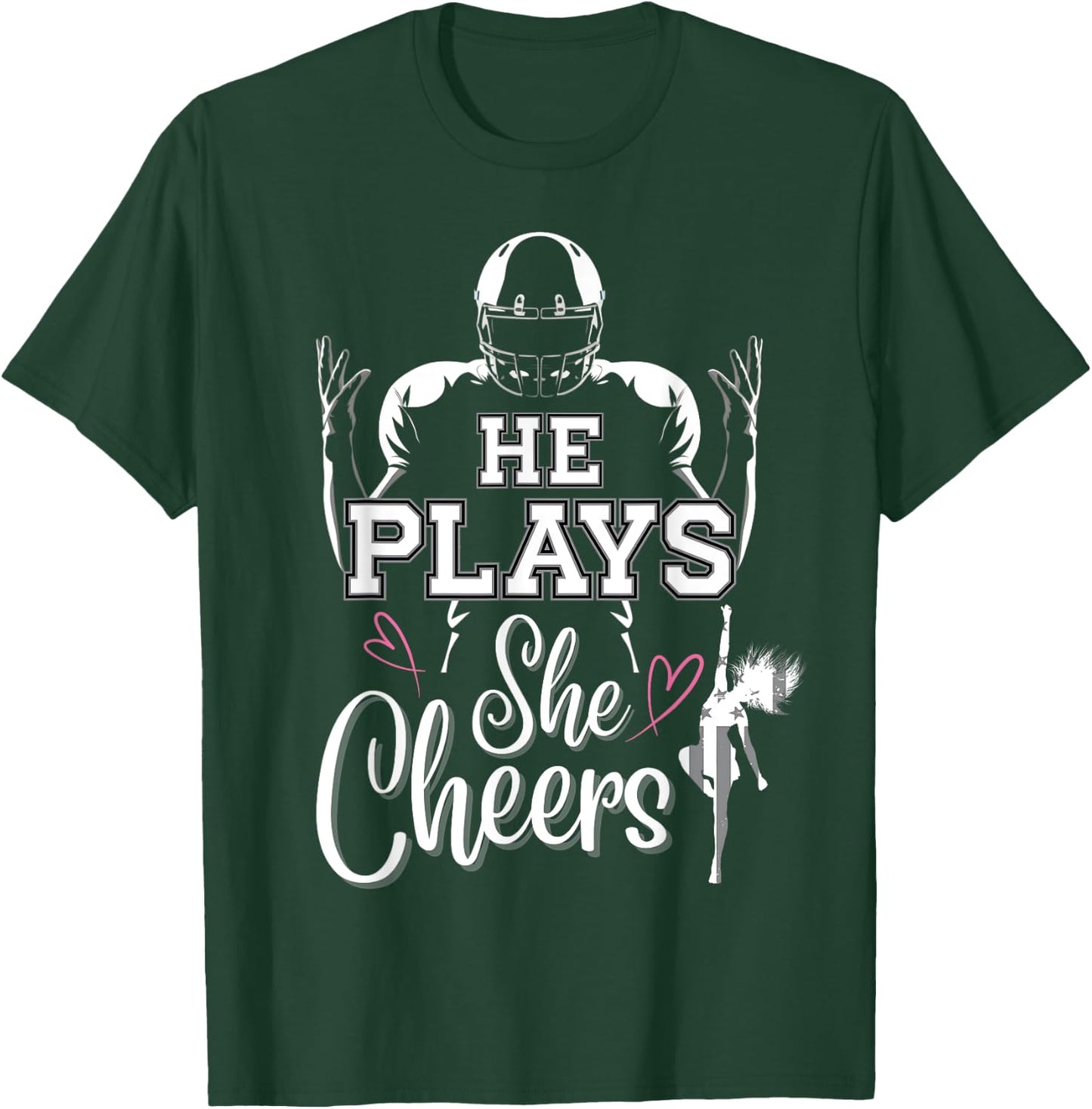 He Plays She Cheers Mom and me Football Season Cheerleader T-Shirt - T-Shirt | Forest
