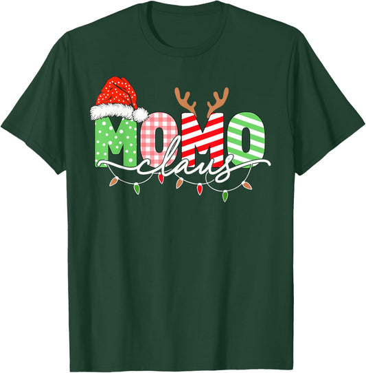 Momo Claus Christmas Lights Santa Hat Family Matching T-Shirt - T-Shirt | Forest