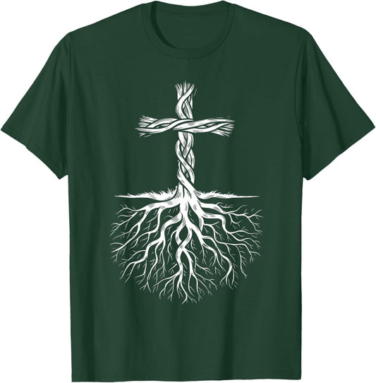Religious Faith God Jesus Christ Tree Roots Christian Cross T-Shirt - T-Shirt | Forest