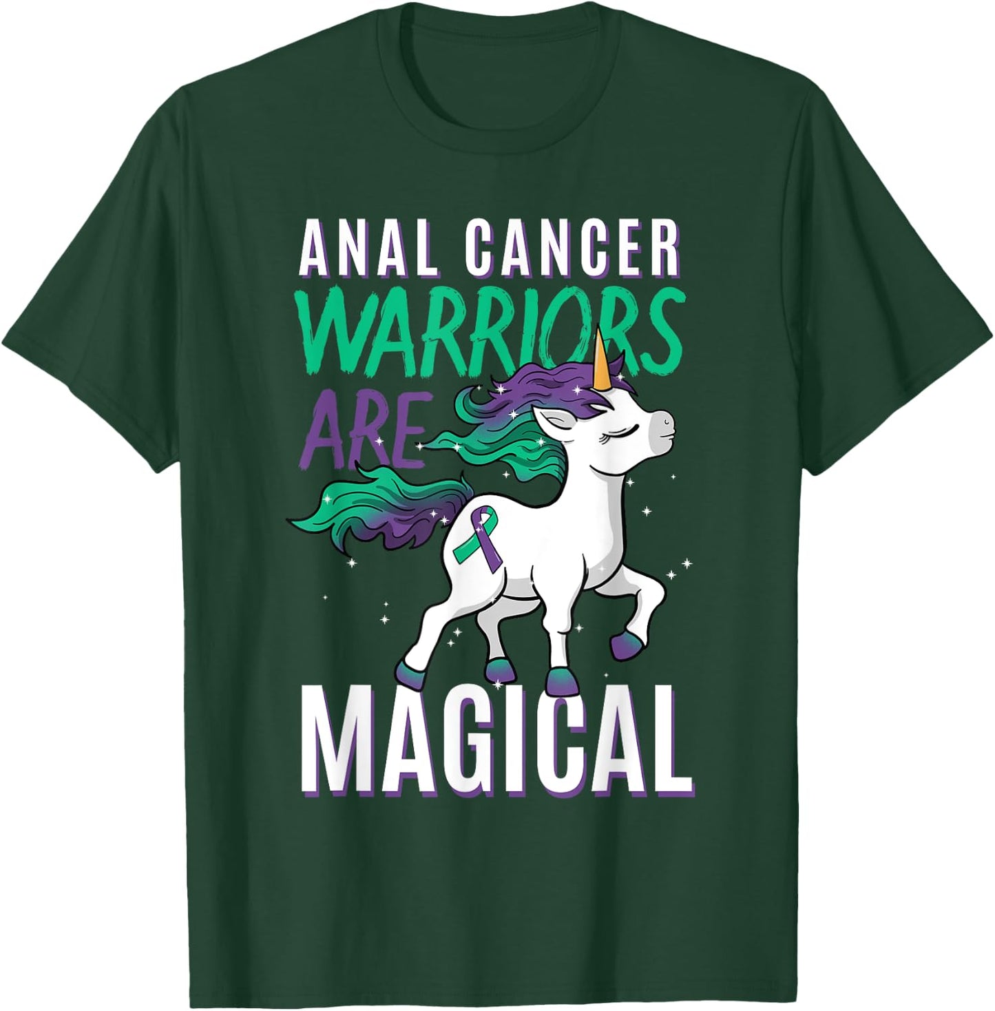 Anal Cancer Awareness Supporter Fighter Unicorn Lover Gift T-Shirt - T-Shirt | Forest