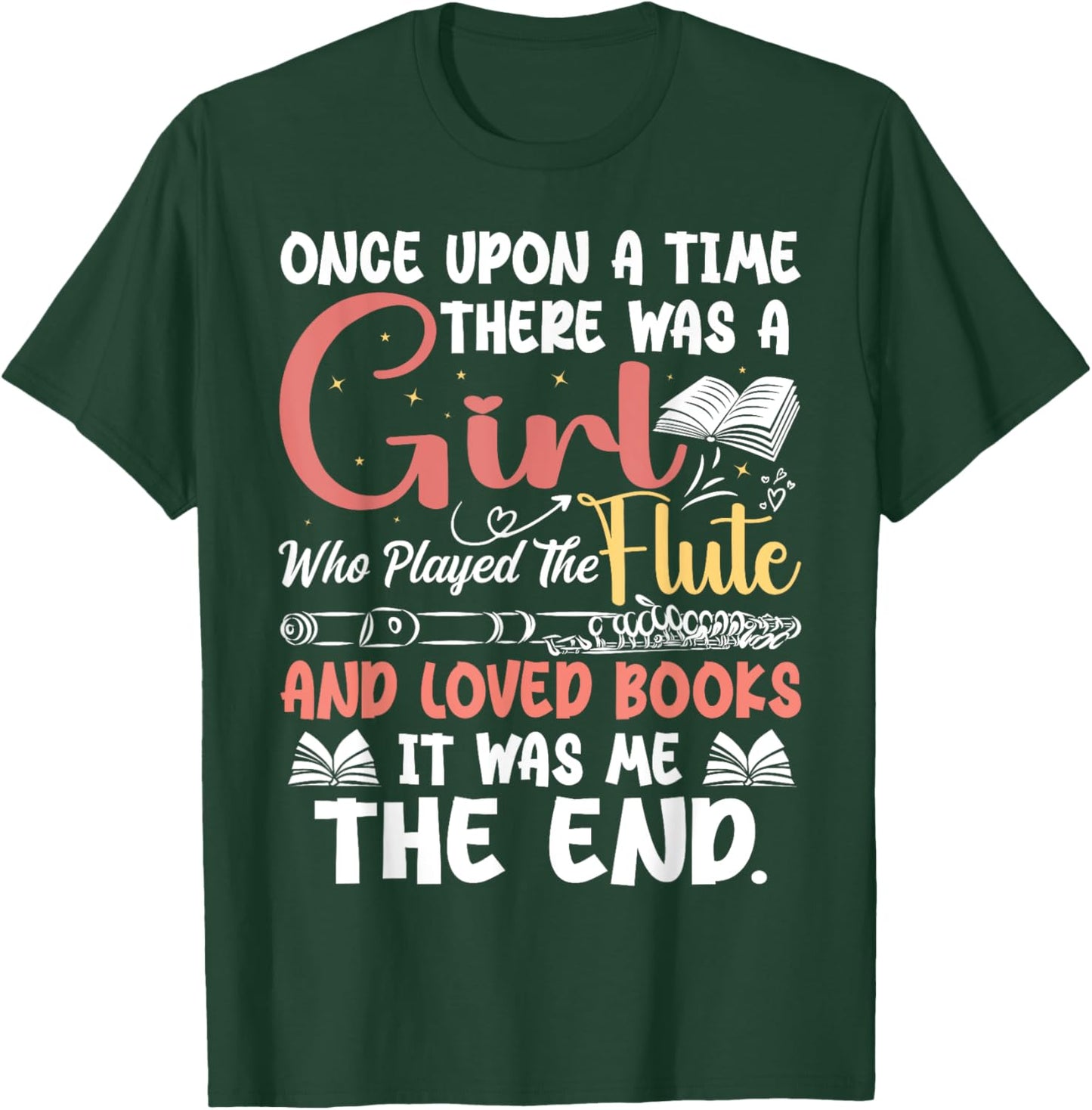 Flute Player Book Lover Flutist Marching Band Musician Flute T-Shirt - T-Shirt | Forest