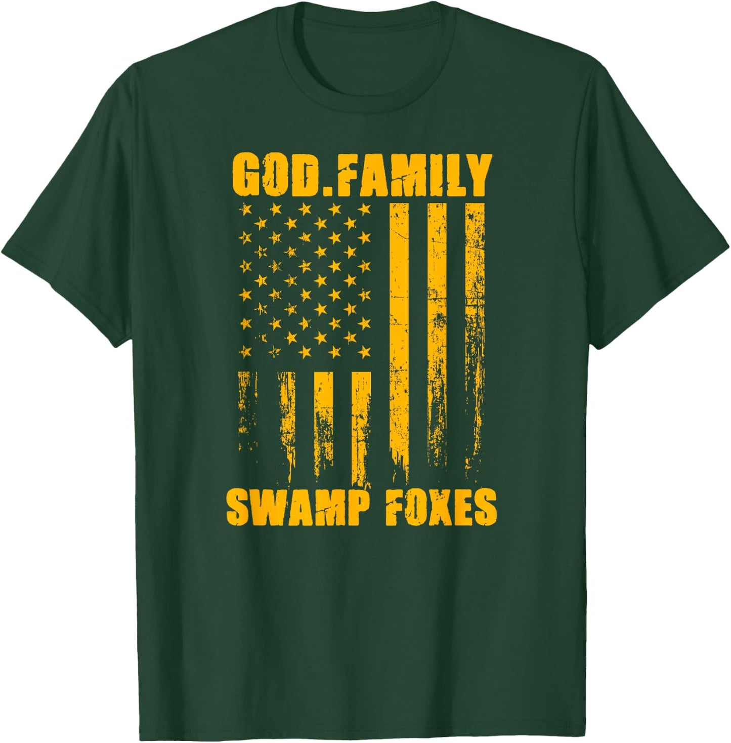 Marion Swamp Foxes God. Family. Vintage USA Flag T-Shirt - T-Shirt | Forest