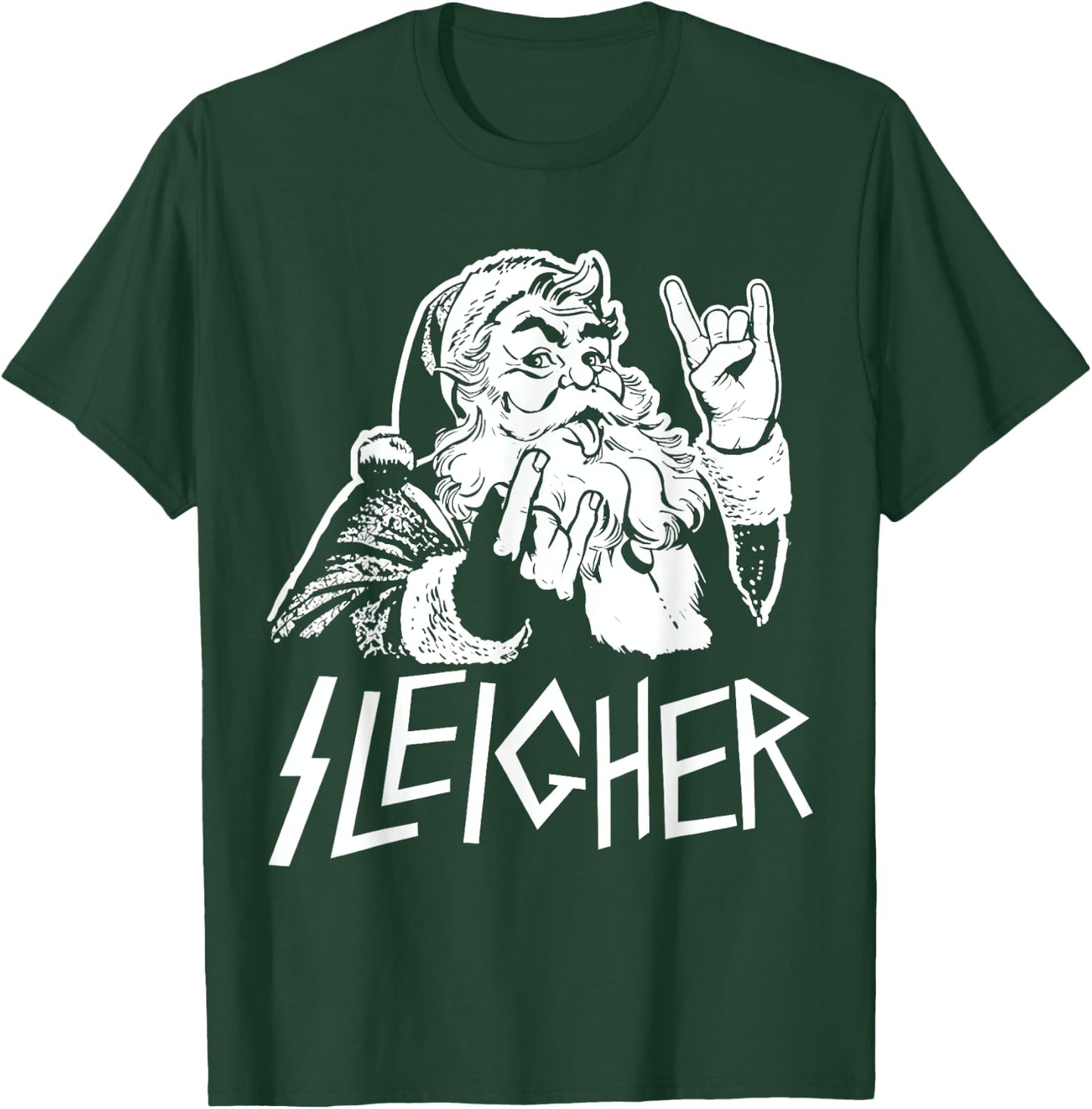 Sleigher Heavy Metal Santa Claus Rock On Goth Christmas T-Shirt - T-Shirt | Forest