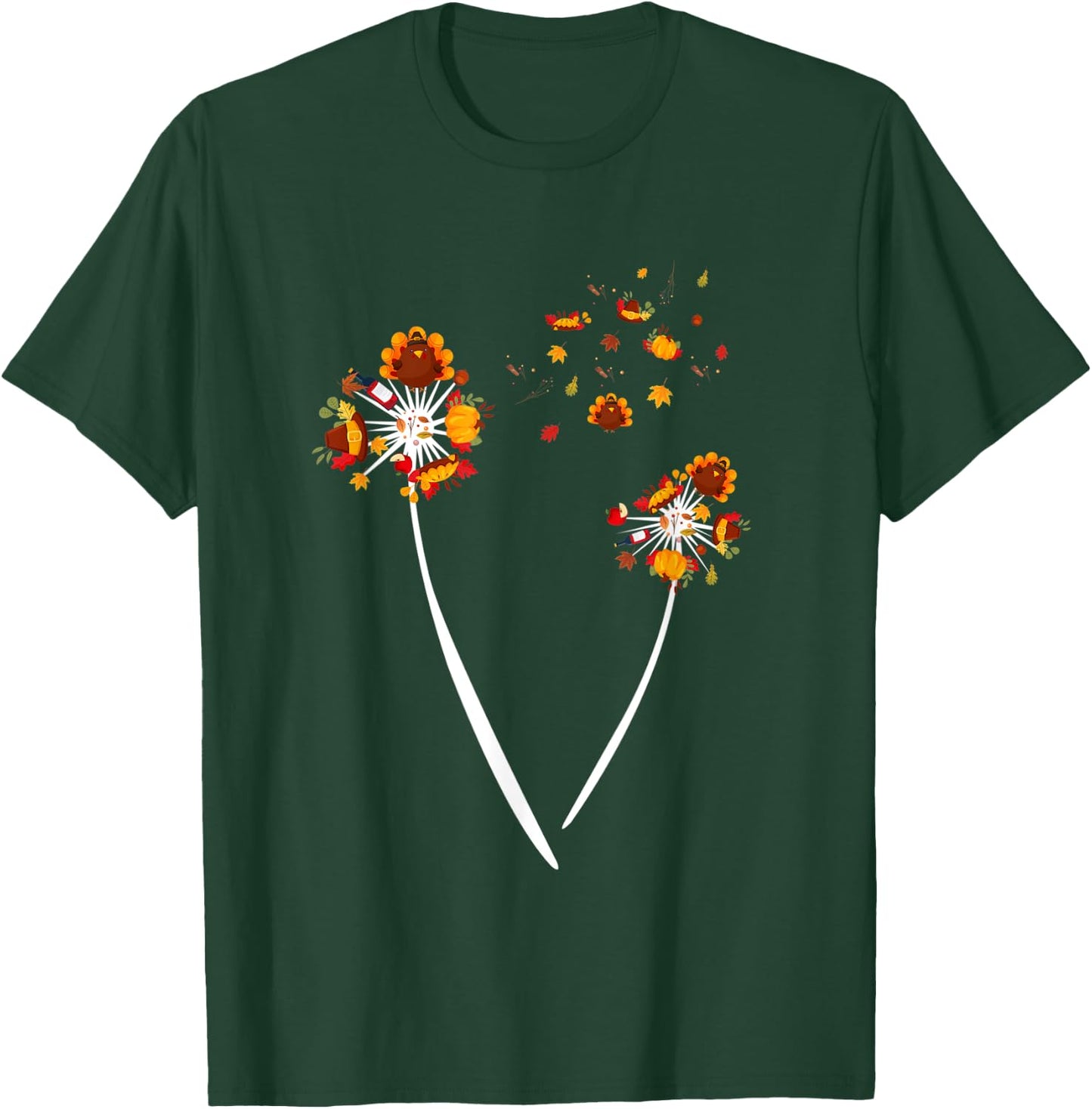 Thanksgiving Dandelion Flower Flying Cool Turkey Day Gift T-Shirt - T-Shirt | Forest