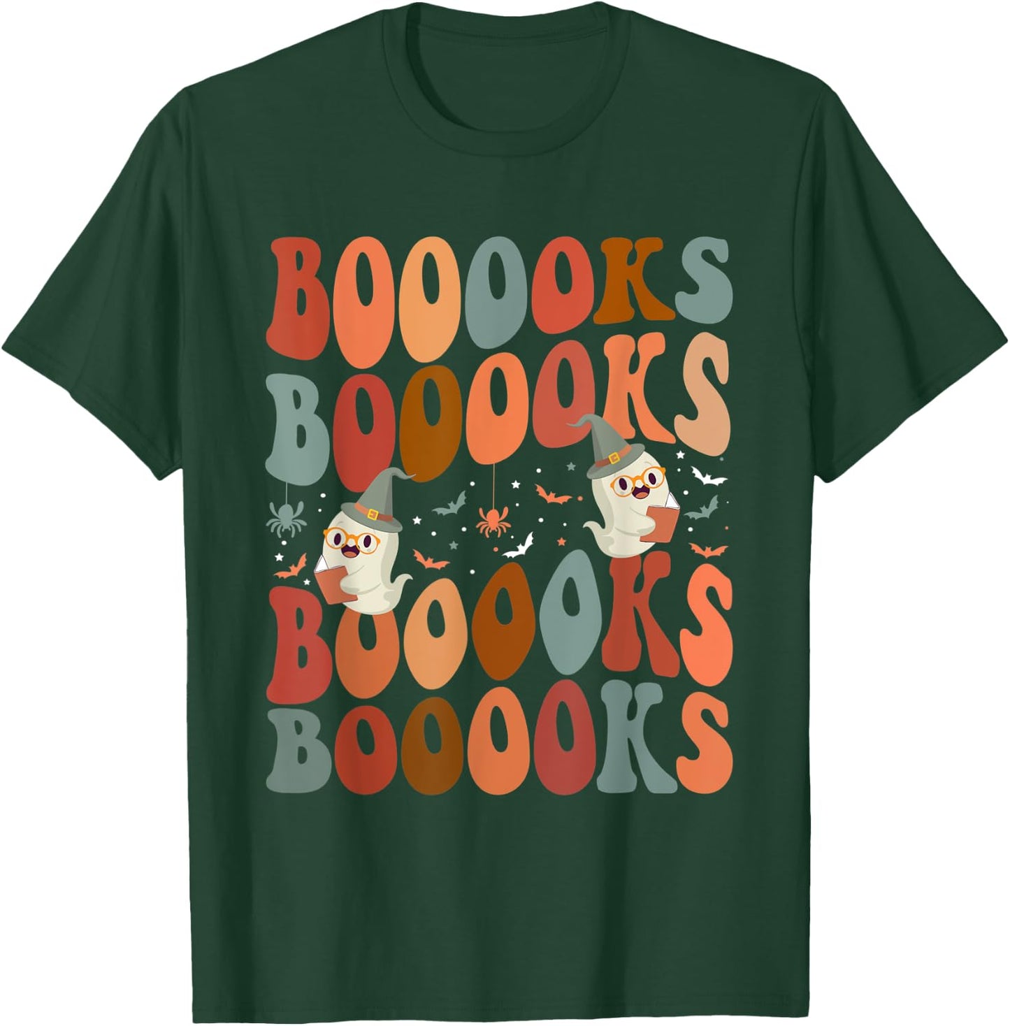 Booooks Ghost Boo Read Books Library Teacher Halloween cute Men Women Kids T-Shirt - T-Shirt | Forest