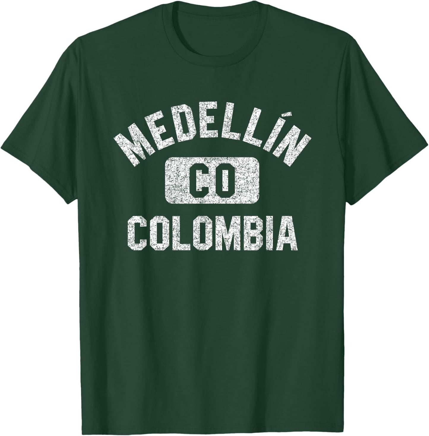 Medellin Colombia Gym Style Distressed White Print T-Shirt - T-Shirt | Forest