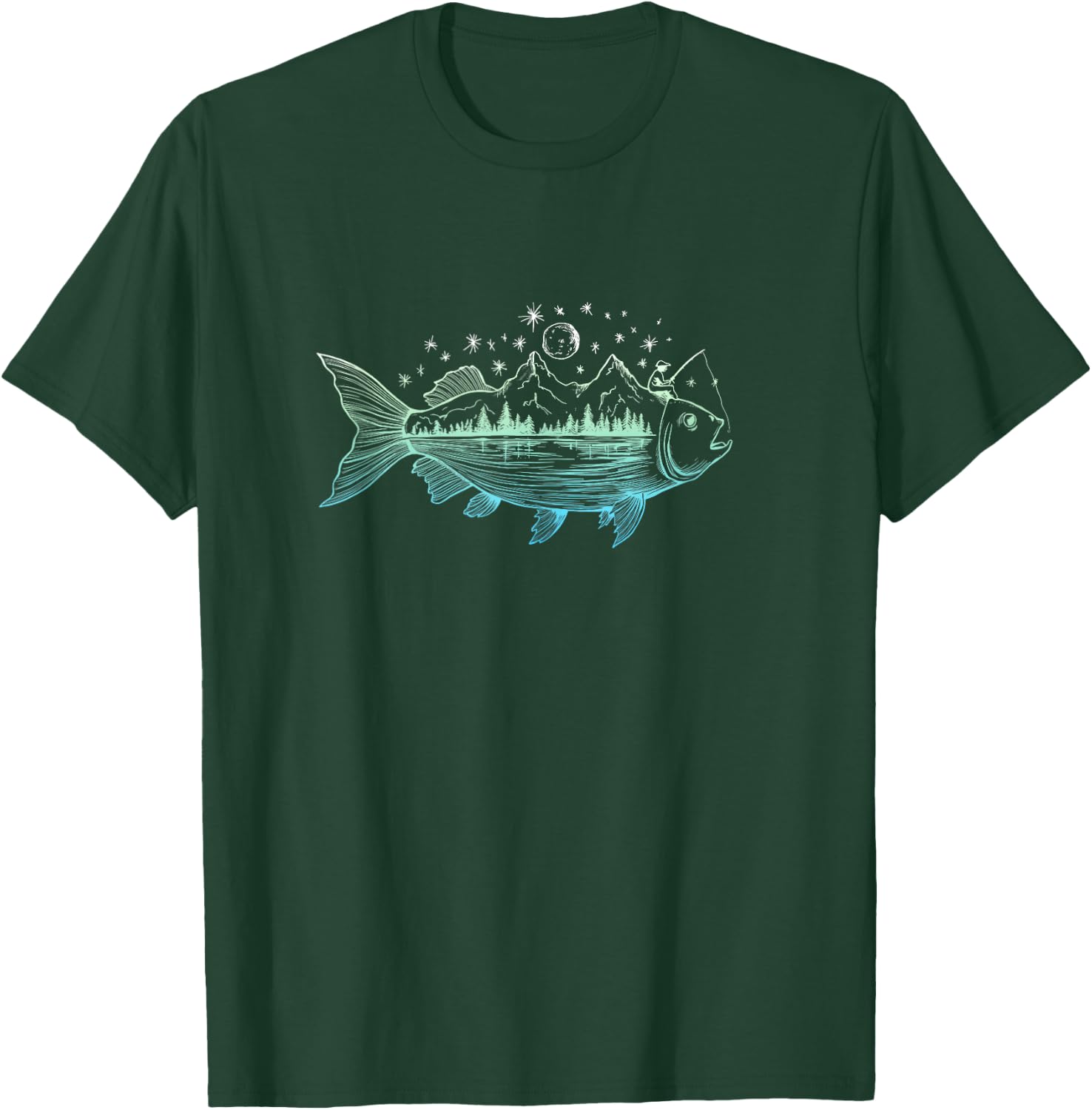Cool Fish Shaped from Mountains Nature Scene Fishing T-Shirt - T-Shirt | Forest