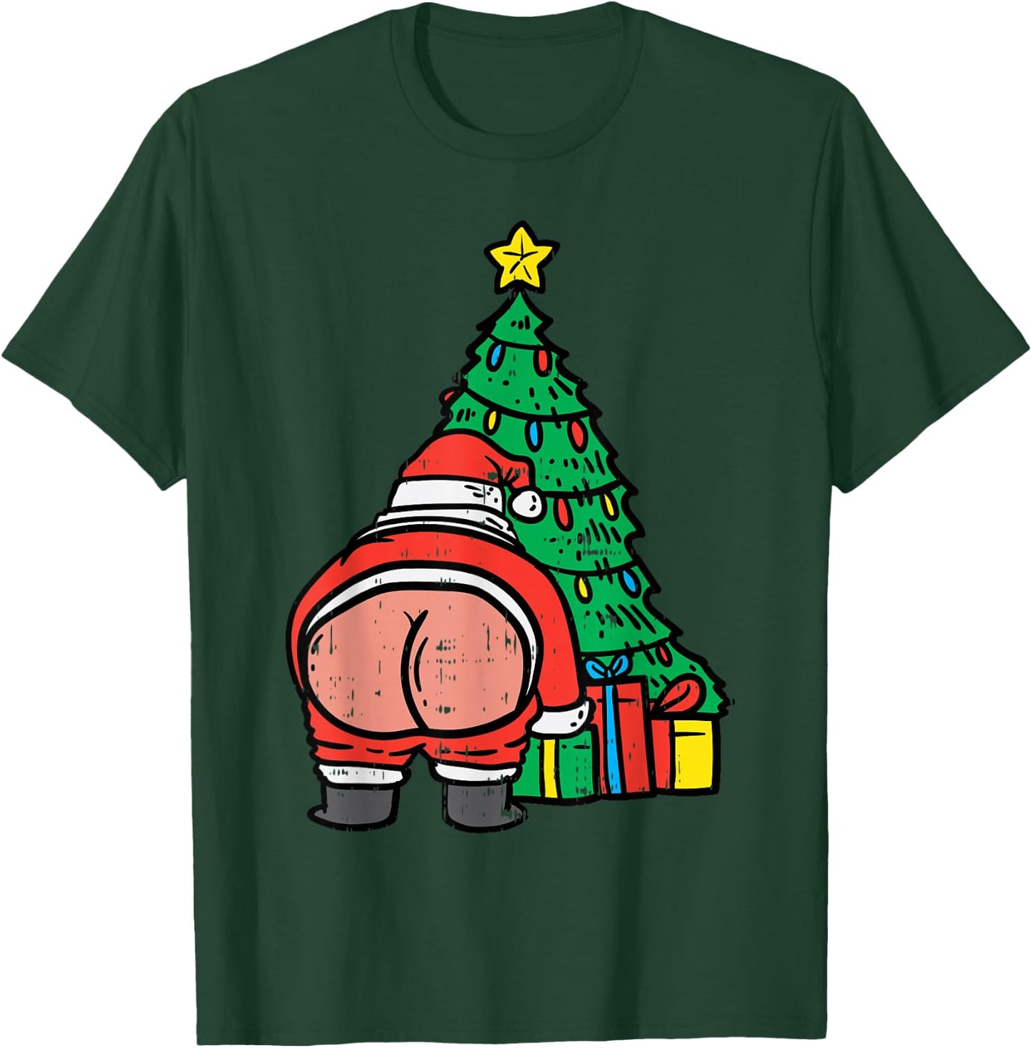 Santa Butt Christmas Tree Presents Funny Xmas Holiday PJ T-Shirt - T-Shirt | Forest