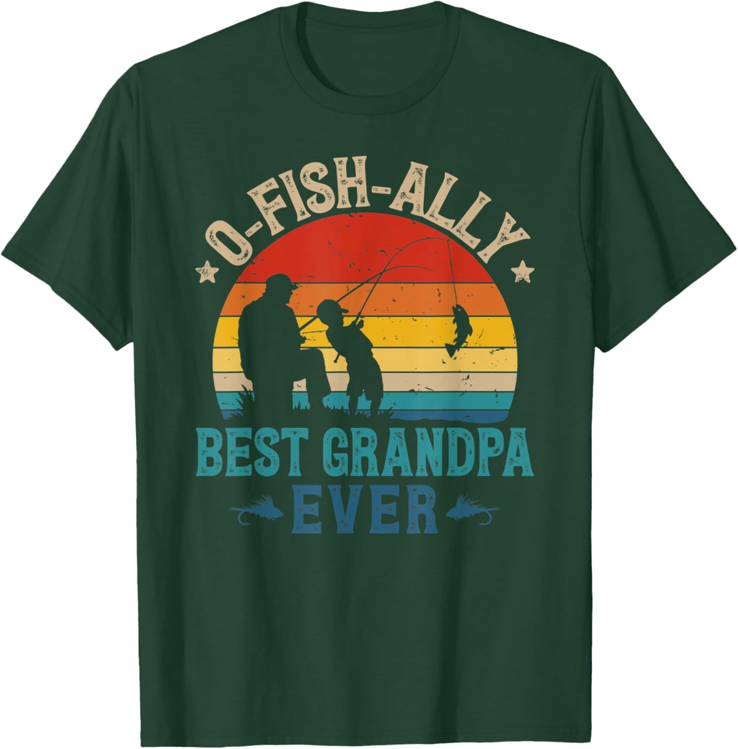Vintage Fishing Best Grandpa Ever Ofishally Sunset Fisherman T-Shirt - T-Shirt | Forest