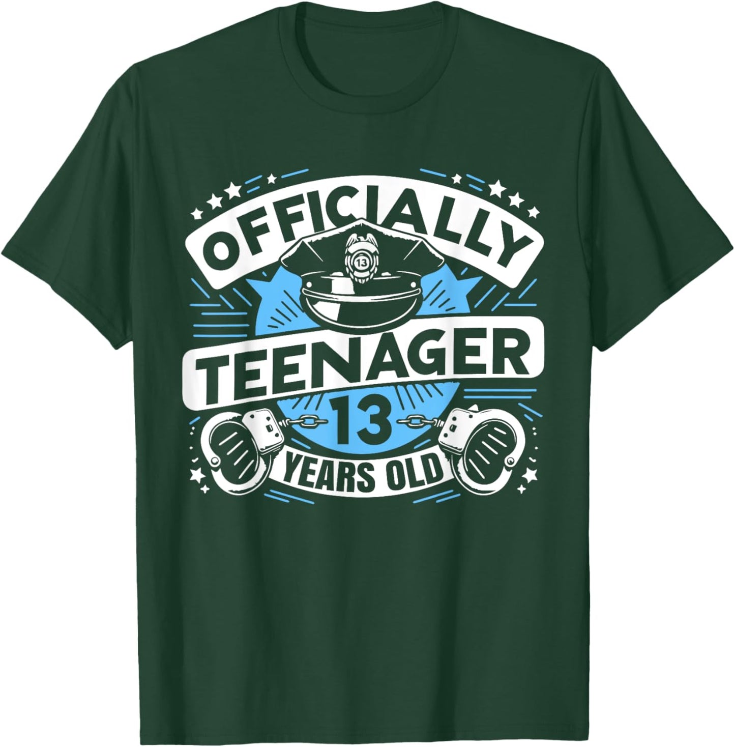 Officially Teenager 13 Year Boy 13th Birthday Cop Police T-Shirt - T-Shirt | Forest