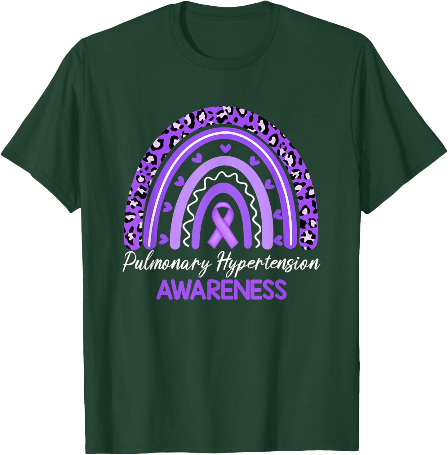 Leopard Rainbow Ribbon Pulmonary Hypertension Awareness T-Shirt - T-Shirt | Forest