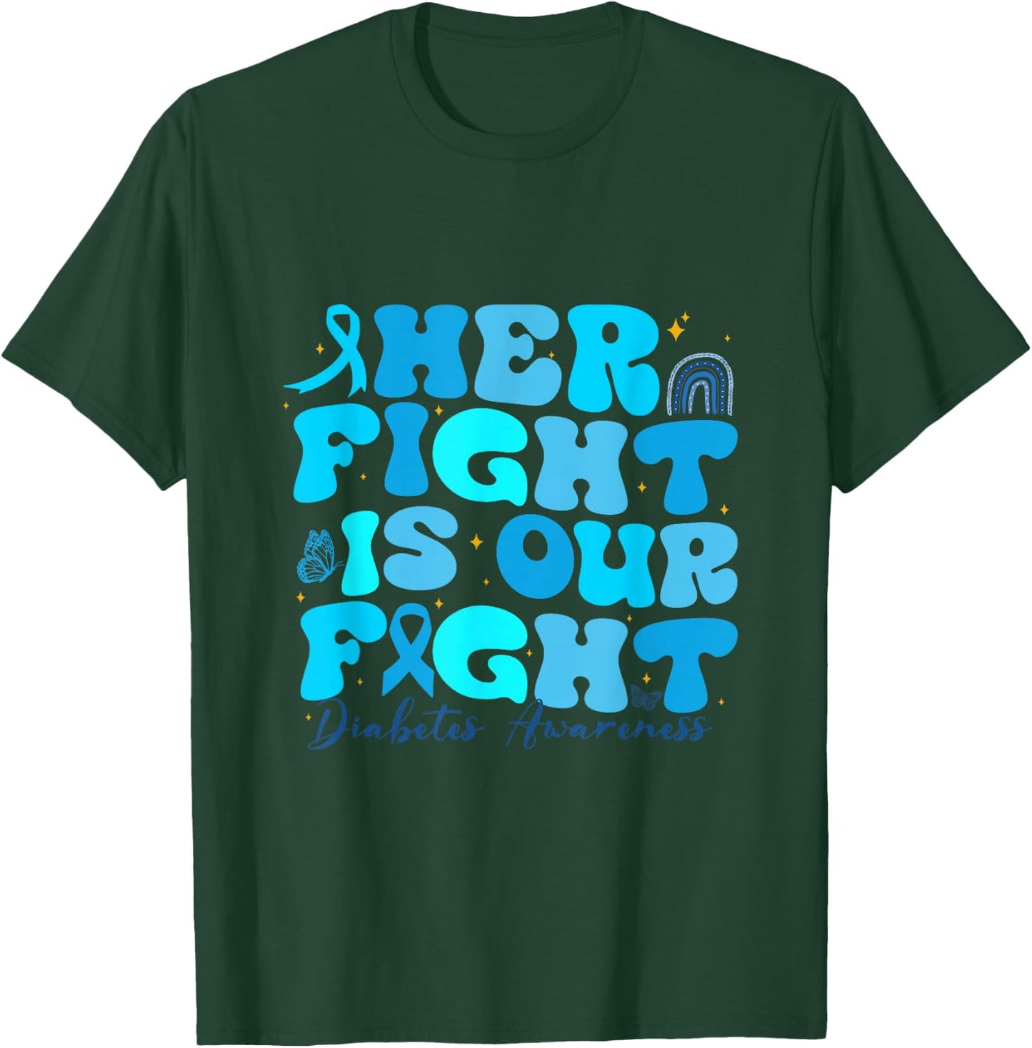Retro Her Fight is Our Fight T1D Awareness Type 1 Diabetes T-Shirt - T-Shirt | Forest