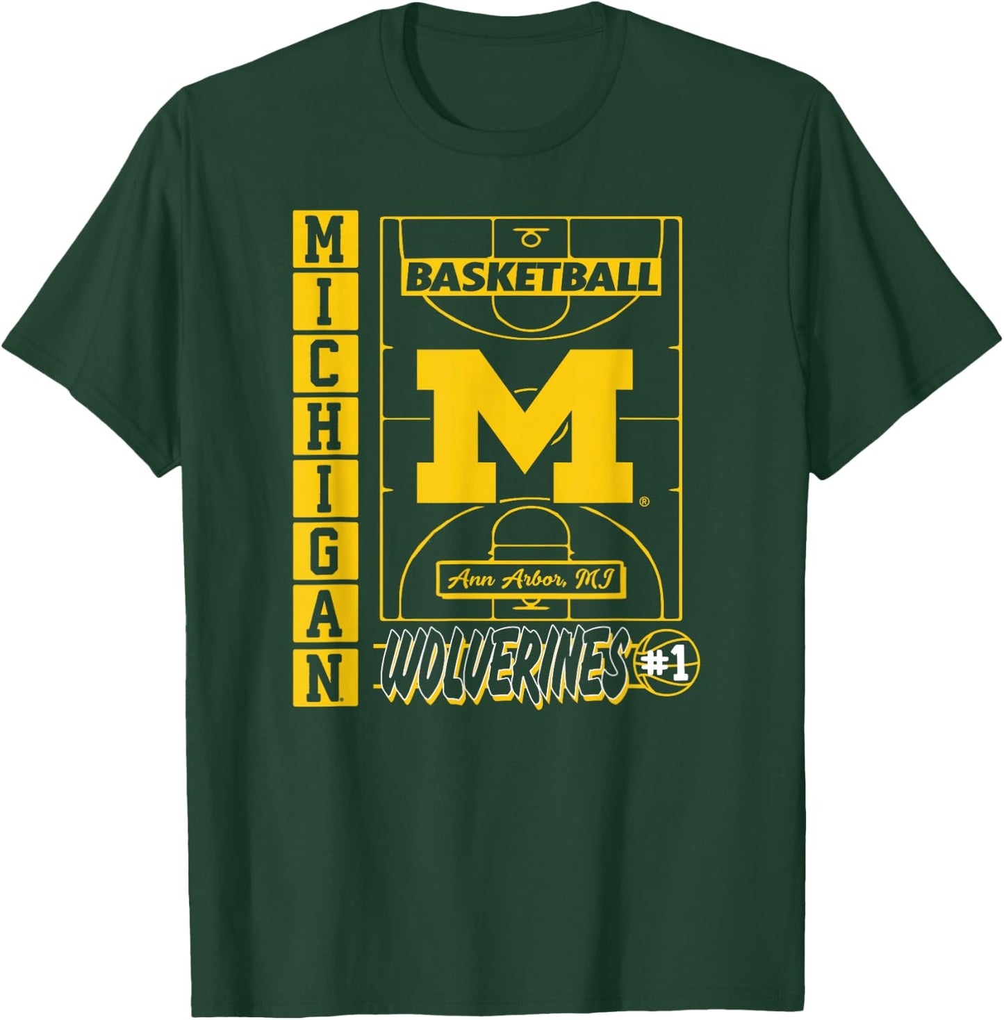 Michigan Wolverines Basketball Vintage Court Navy T-Shirt - T-Shirt | Forest