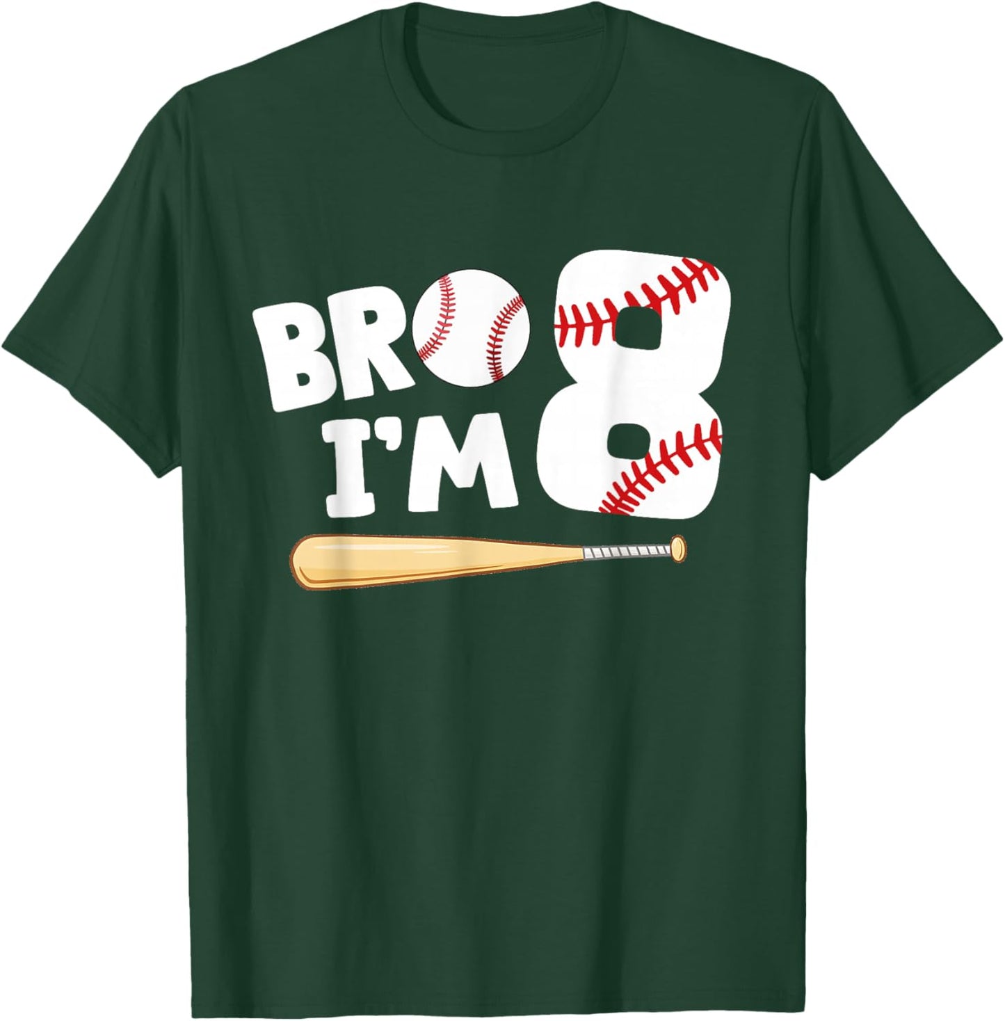 8th Birthday Shirt Boy Bro I'm 8 Year Old Baseball Theme T-Shirt - T-Shirt | Forest