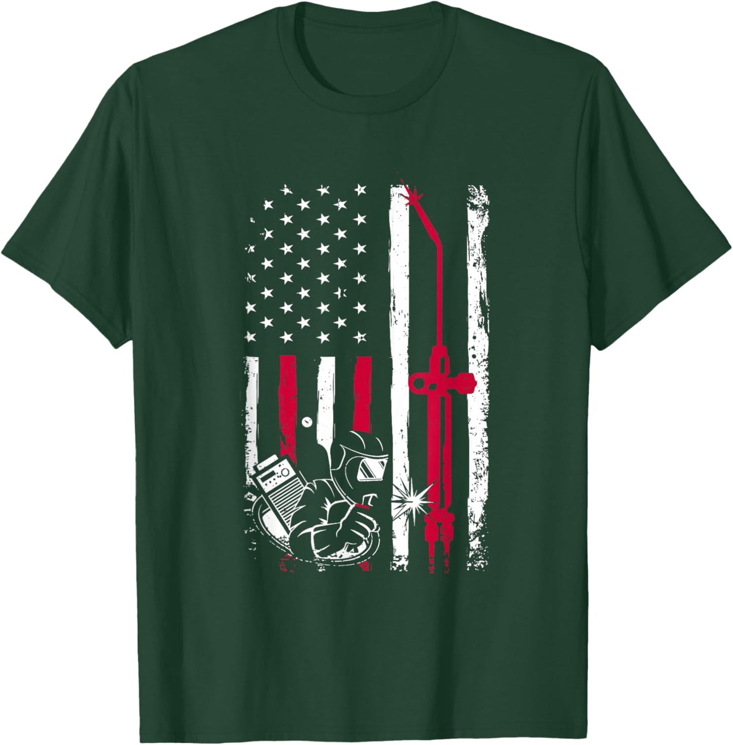 Patriot Welder Red Line American USA Flag Patriotic Welding T-Shirt - T-Shirt | Forest