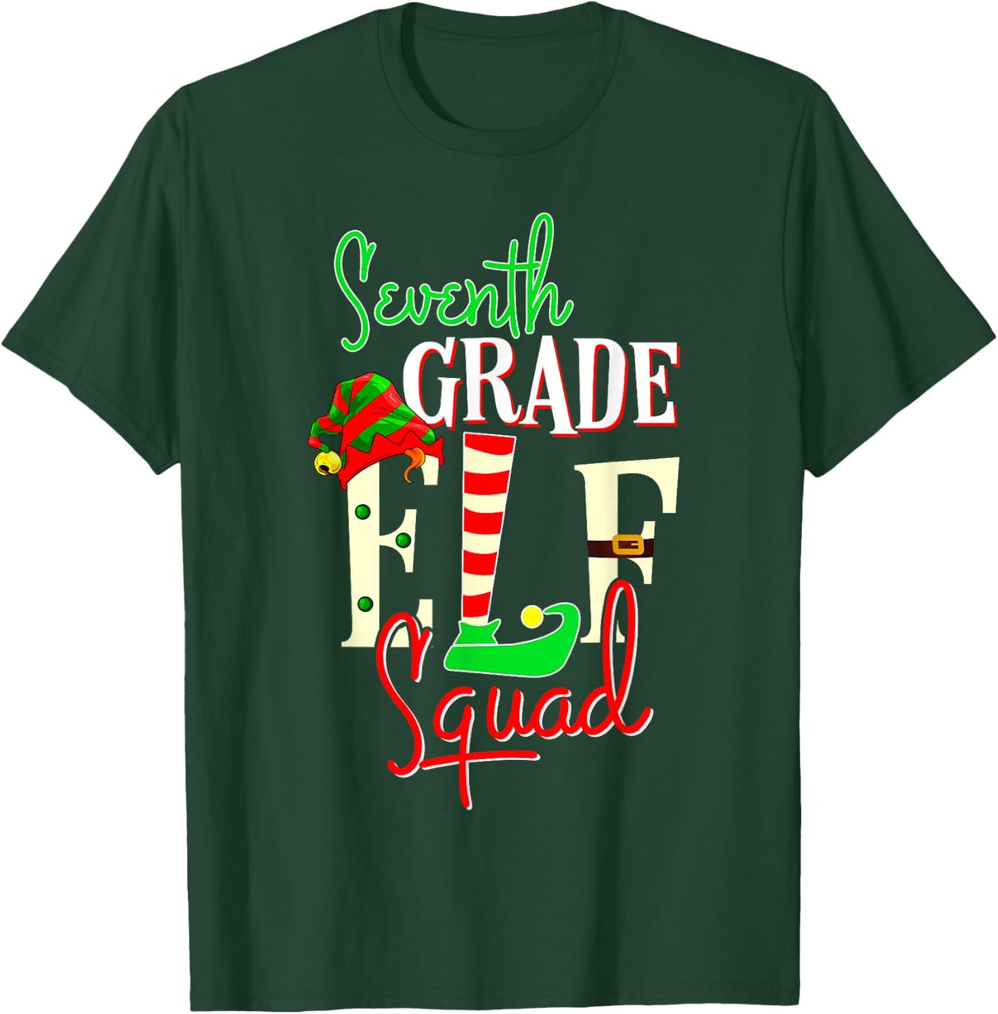 Seventh Grade Elf Squad Christmas Gift 7th Teacher Men Women Kids T-Shirt - T-Shirt | Forest