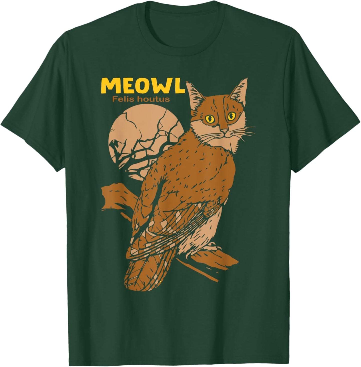 Meowl Cat Owl With Tree And Full Moon Funny Gift Women T-Shirt - T-Shirt | Forest